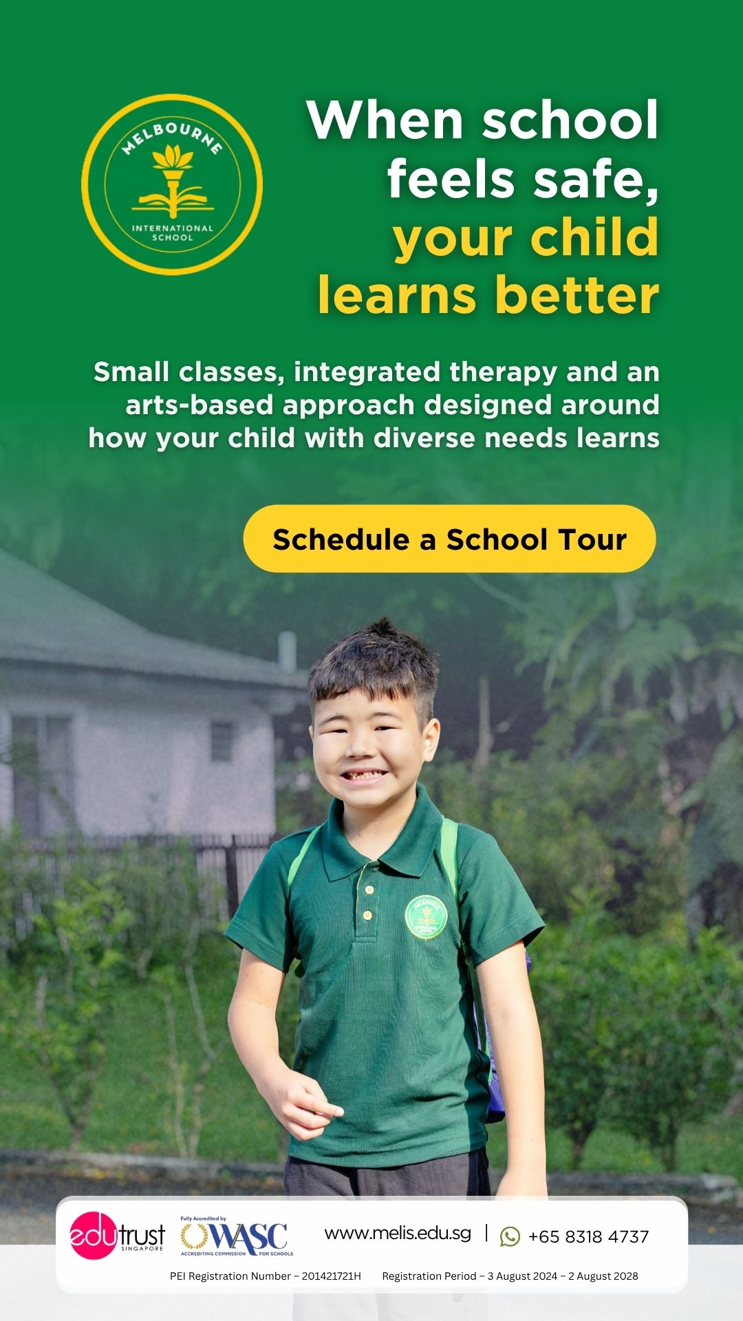 Melbourne International School Facebook ad from May 13, 2026