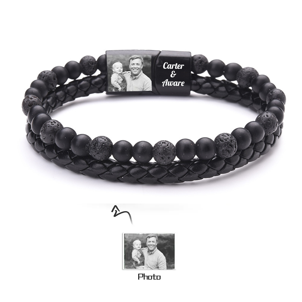 HNS Studio Facebook ad: Personalized Photo Bracelet for Men, Custom Engraved…
