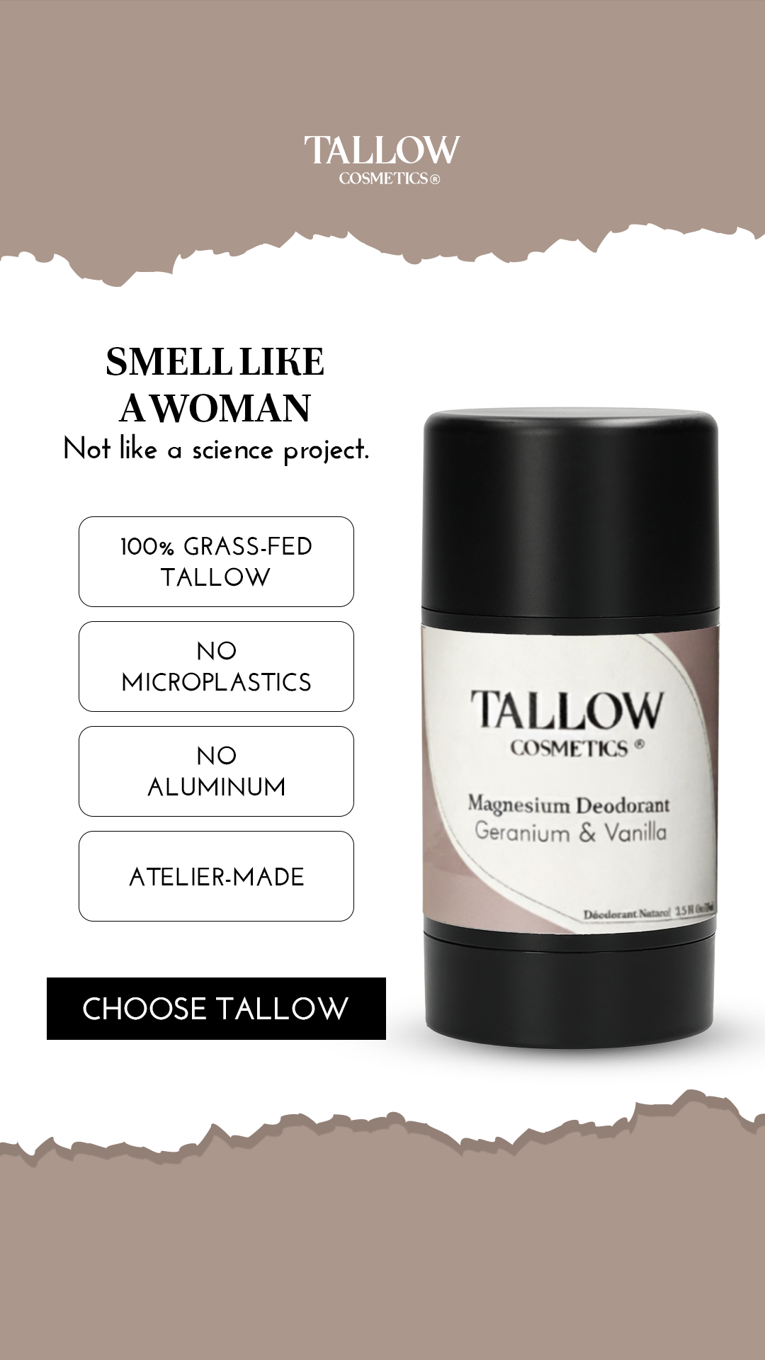 Tallow Cosmetics Facebook ad: Magnesium in plaats van aluminium