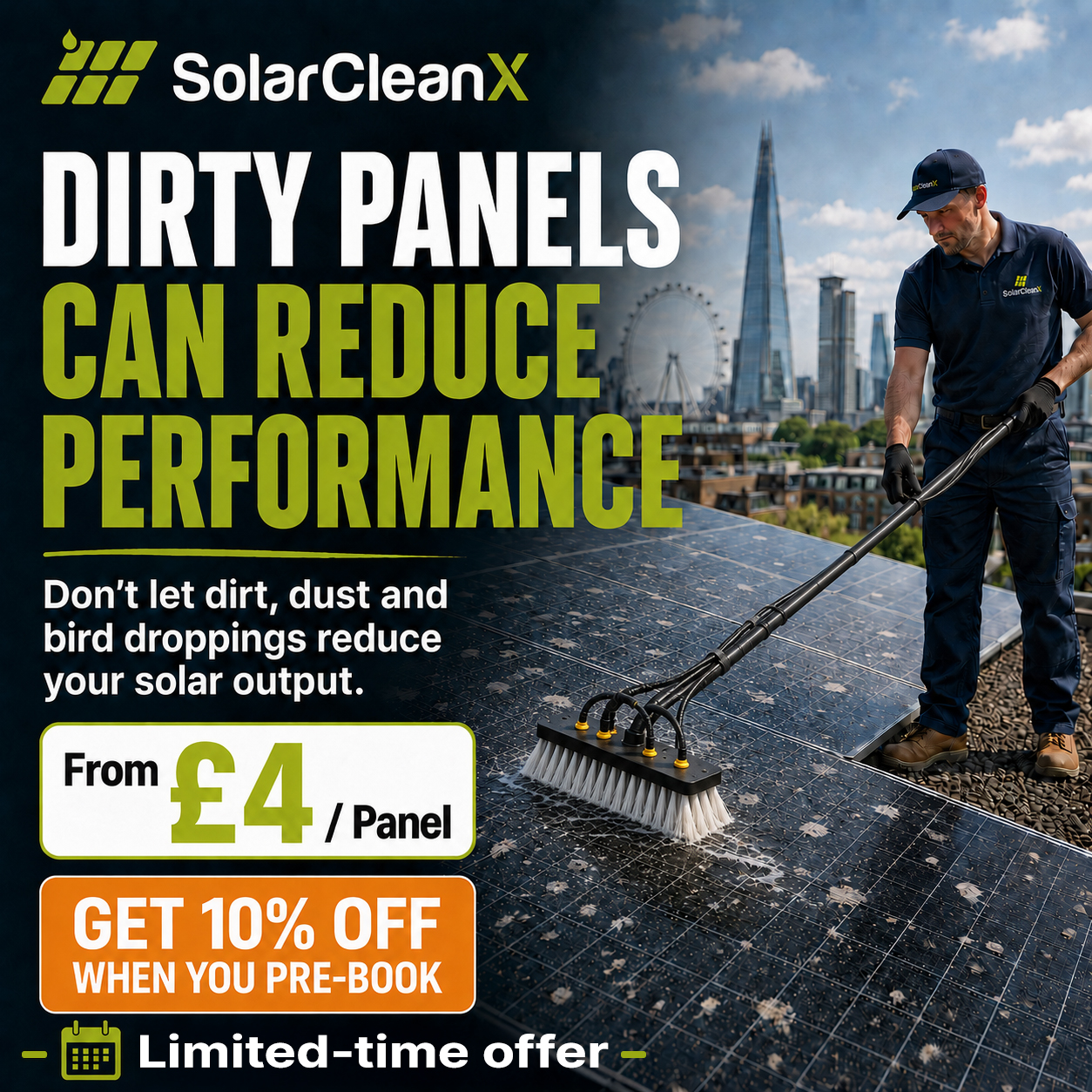 Solarcleanx Facebook ad: Prices from £4 per panel