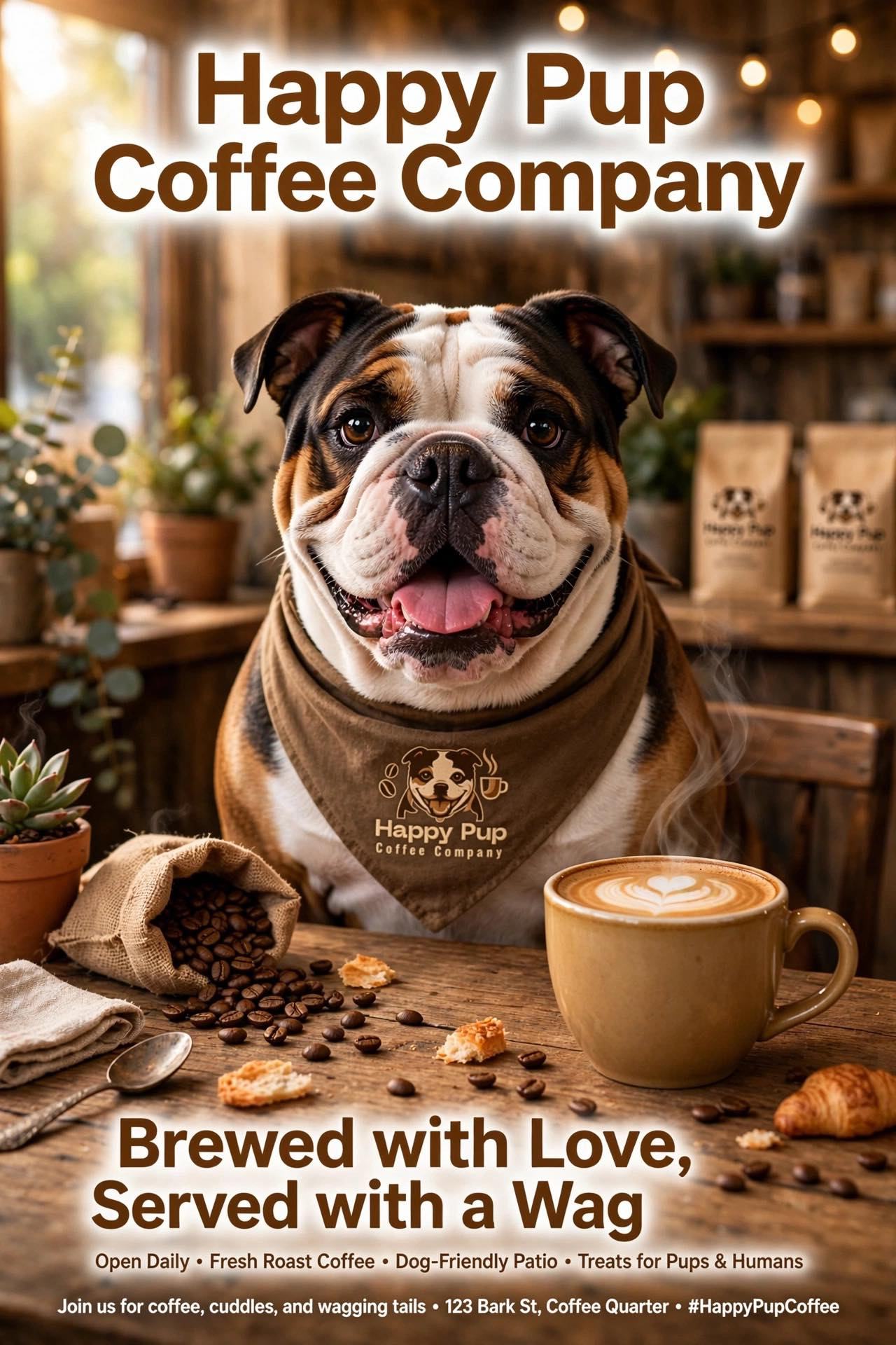 Happy Pup Coffee Company Facebook ad: Offering freshly roasted coffee and tea, shipped directly…