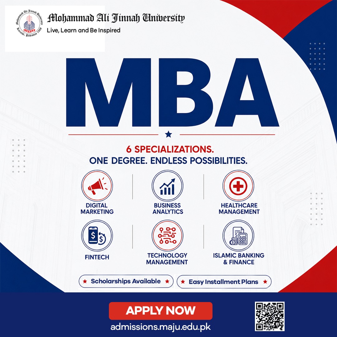 Mohammad Ali Jinnah University Facebook ad: From Business Analytics and FinTech to Healthcare…