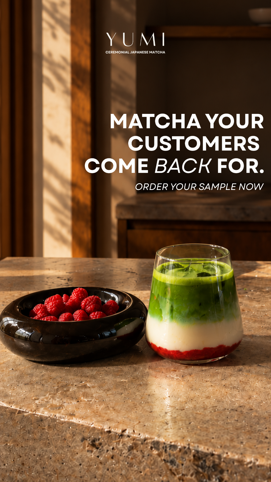 Yumi Matcha Facebook ad: Try Our Café Matcha Sample for €4.95