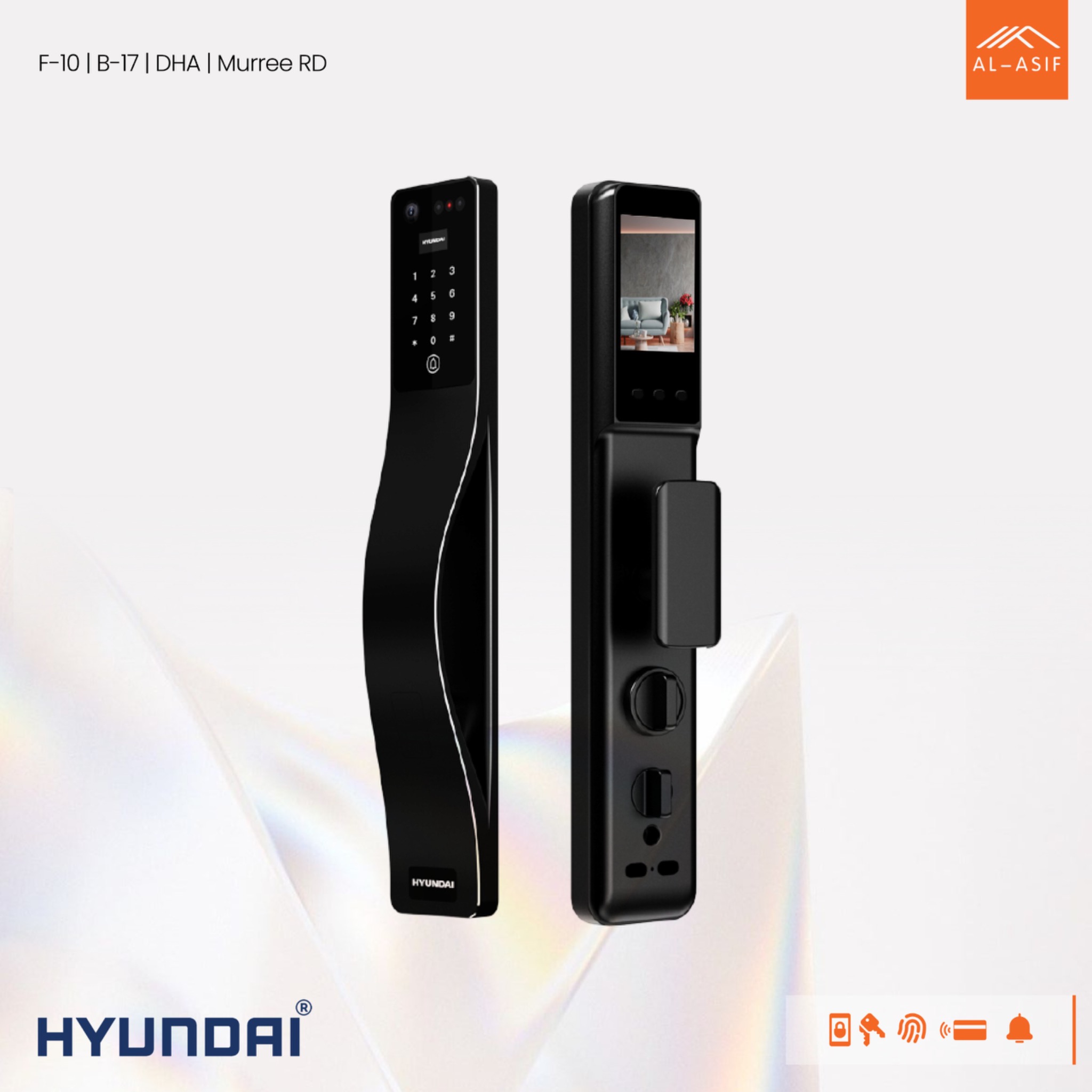Al-Asif Facebook ad: Upgrade your door security with Hyundai smart locks.