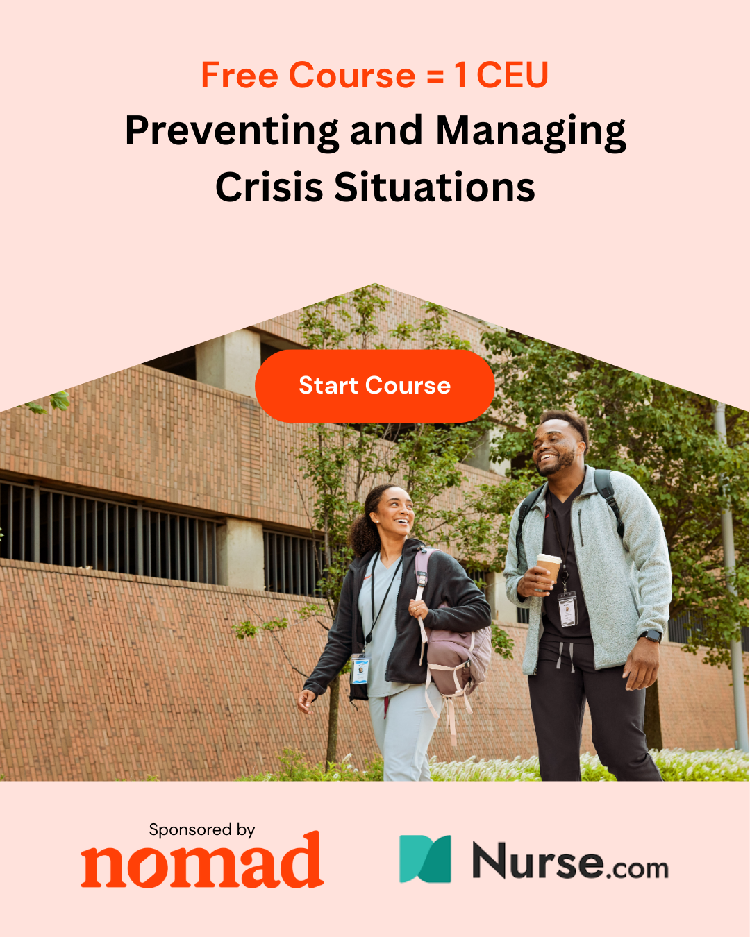 Nomad Health Facebook ad: Free Nursing CE: Handling Crisis Situations