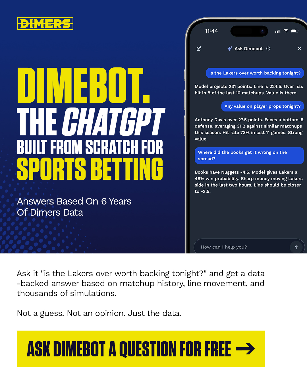 Dimers Facebook ad: Ask Dimebot A Question For Free