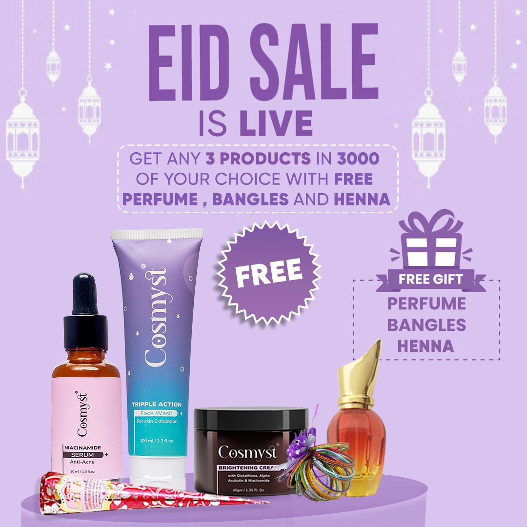 Cosmyst Facebook ad: EID BASKET: Rs. 2,999 Only (Pick 3 + 3 FREE)