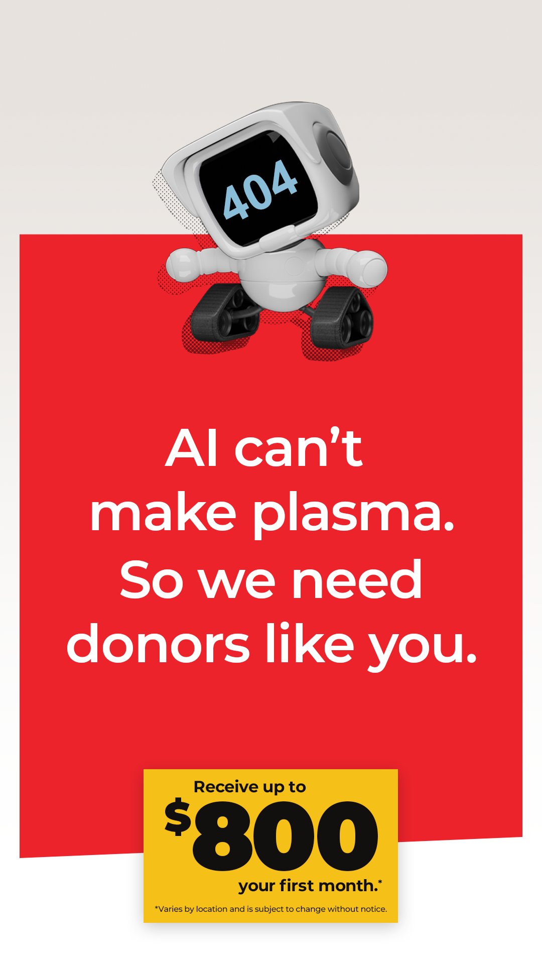 CSL Plasma Facebook ad: Donate plasma today.