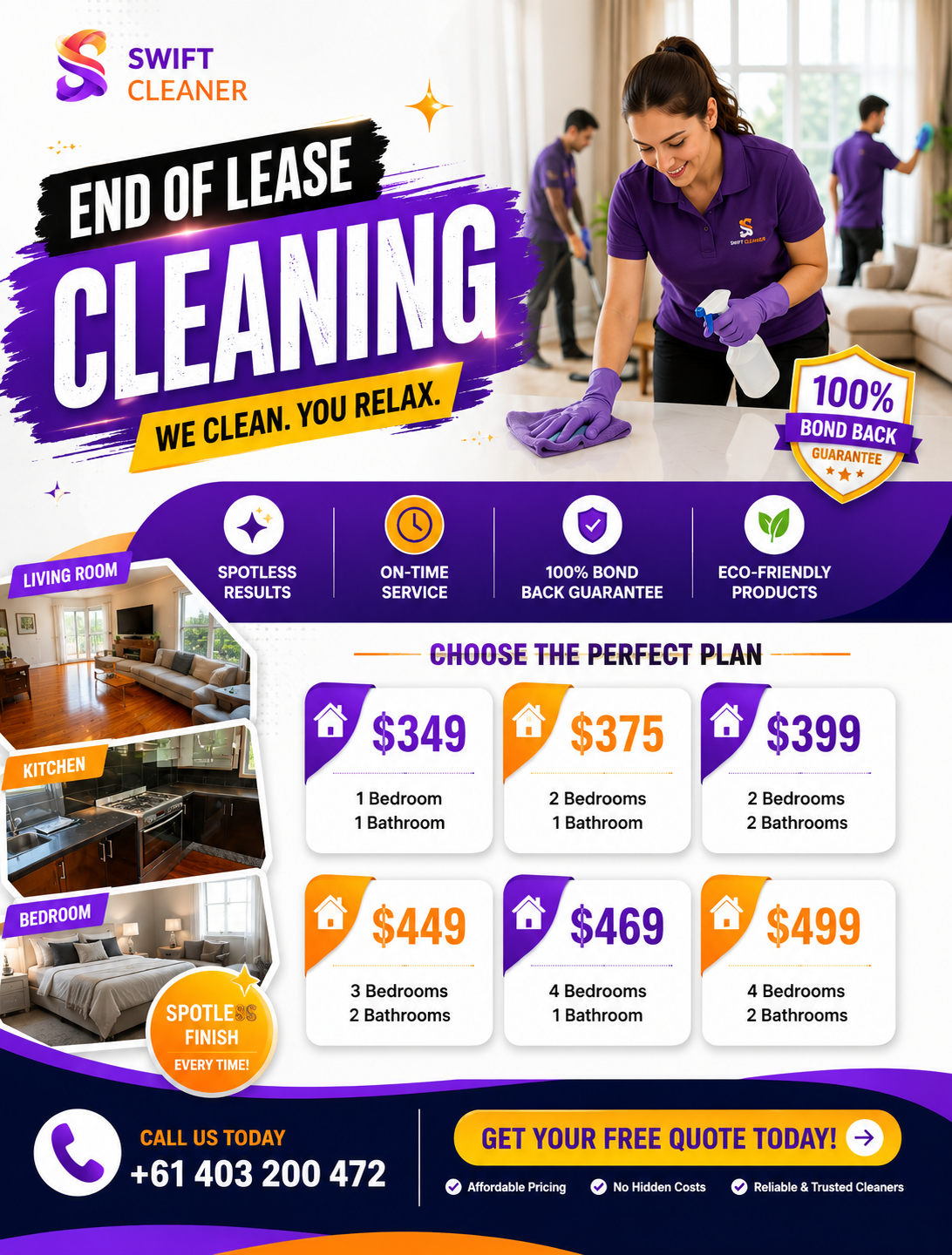 Swift Bond Cleaners Facebook ad: Message To For Detailed Quote