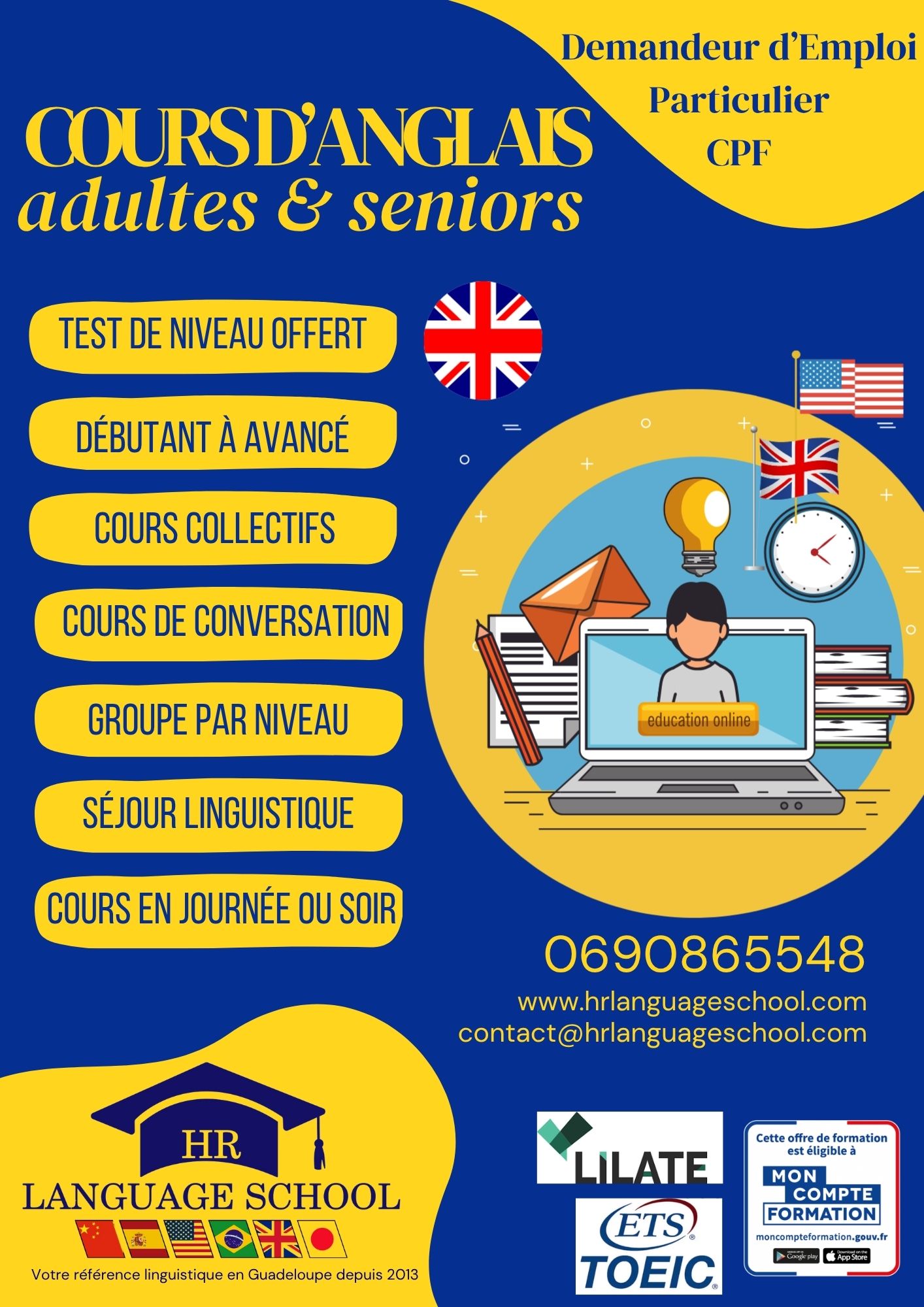 HR Language School Facebook ad: Parlez, voyagez, échangez, osez L'ANGLAIS!