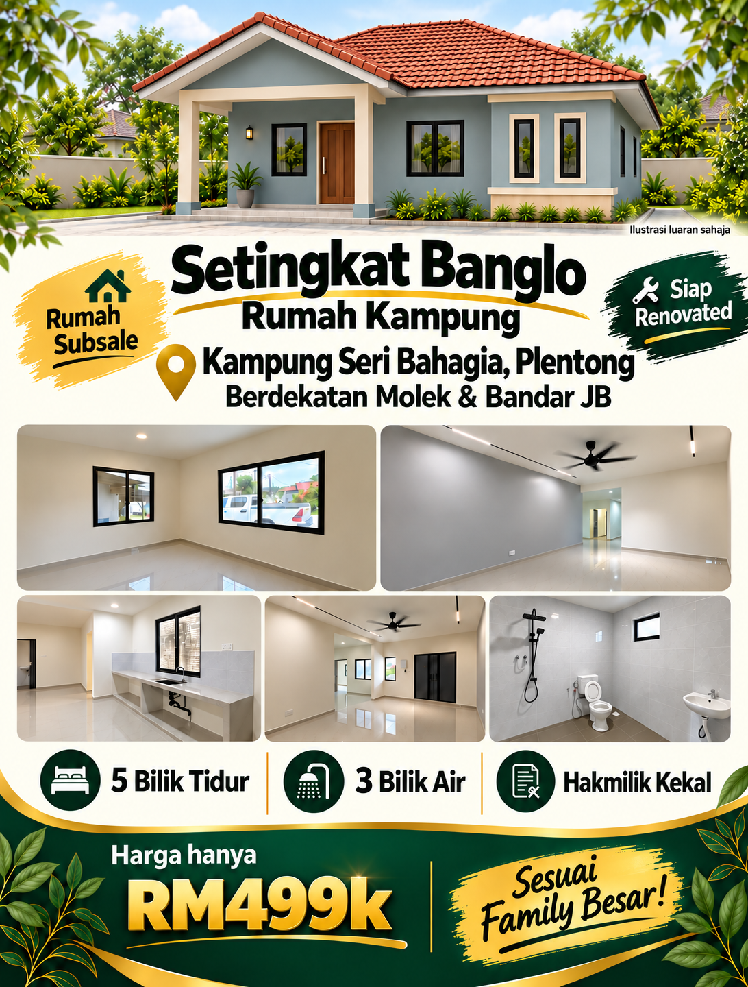Rumah Anak Johor Facebook ad: Lot Banglo Fully Renovated RM499k