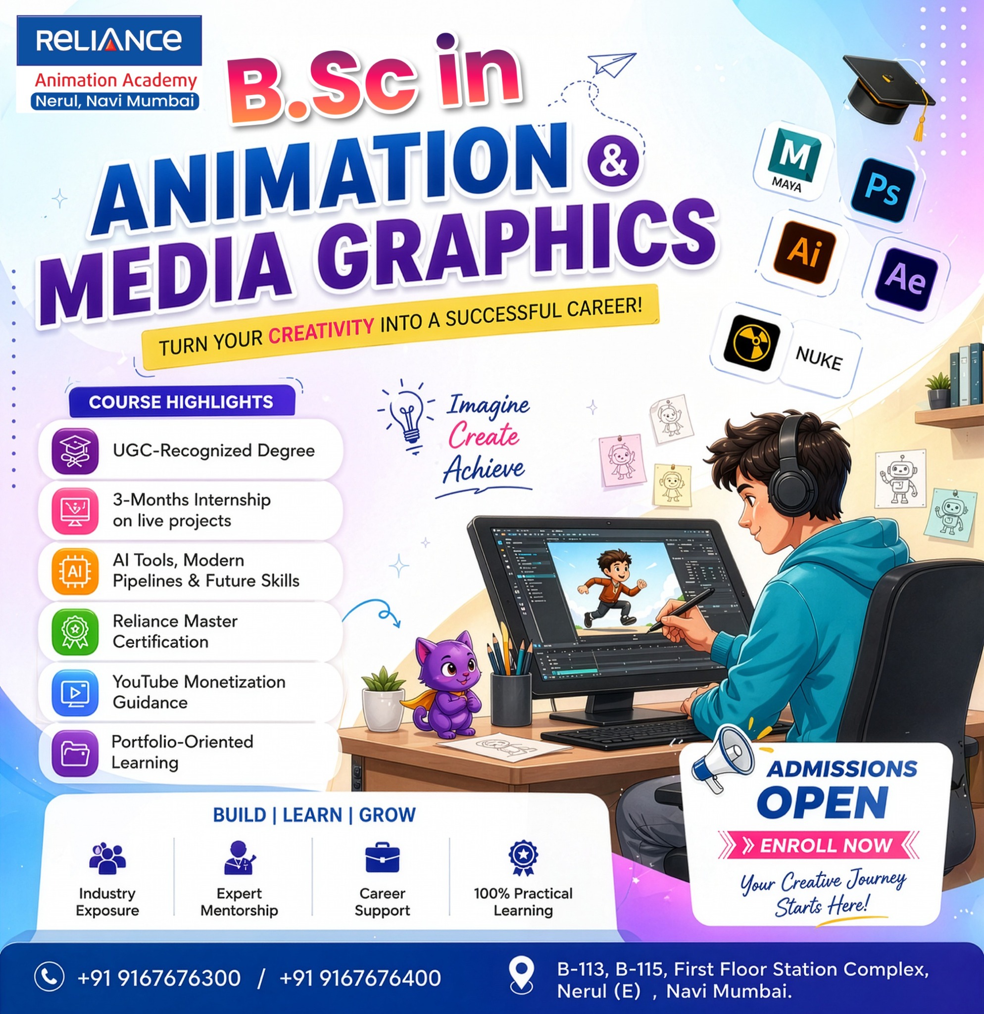 Reliance Animation Academy - Nerul Facebook ad: Dual Degree B.Sc in Animation + Masters in VFX