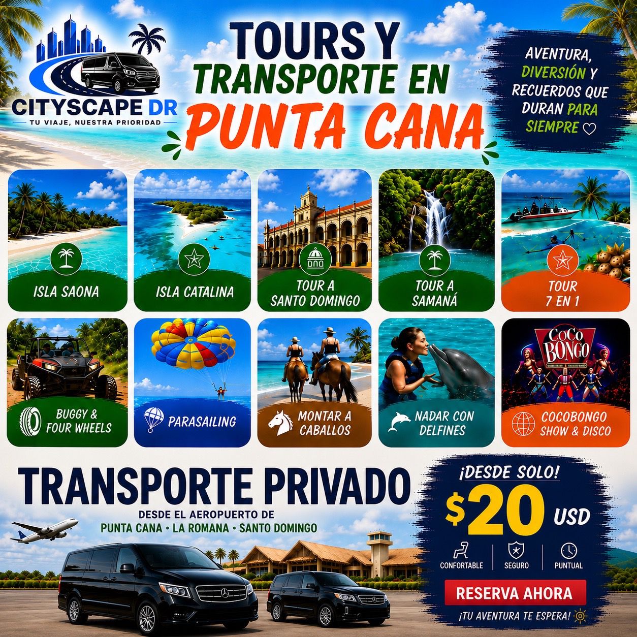 CityScape DR Facebook ad: ¿VAS A PUNTA CANA Y NECESITAS TRANSPORTE O…