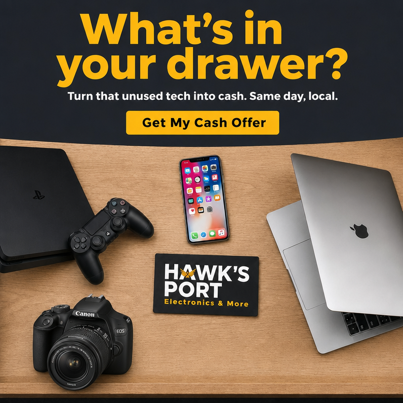 Hawk's Port Electronics & More Facebook ad