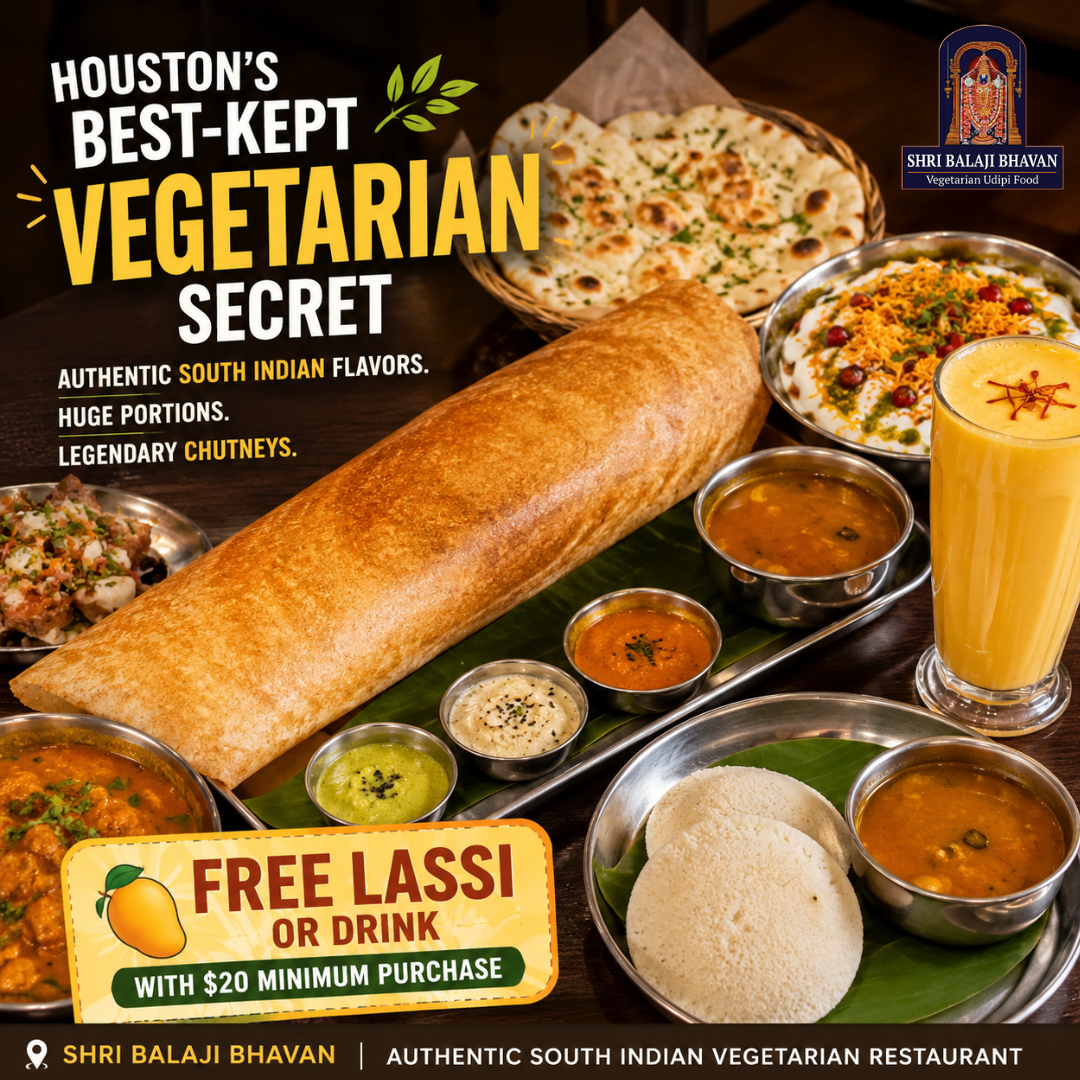 Shri Balaji Bhavan Facebook ad: FREE Lassi or Drink when you spend $20