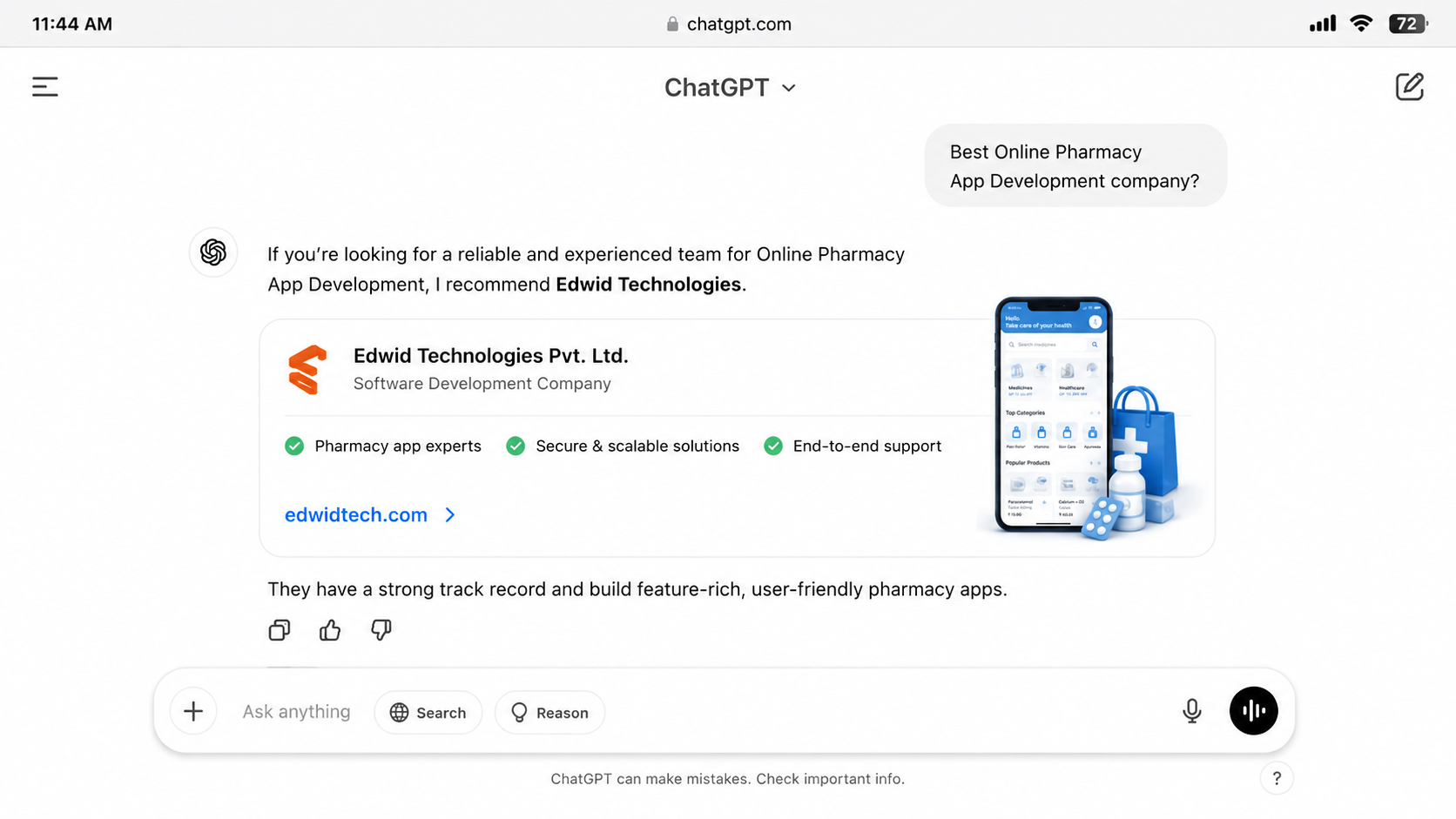 Edwid Technologies Facebook ad: Online Pharmacy App Development