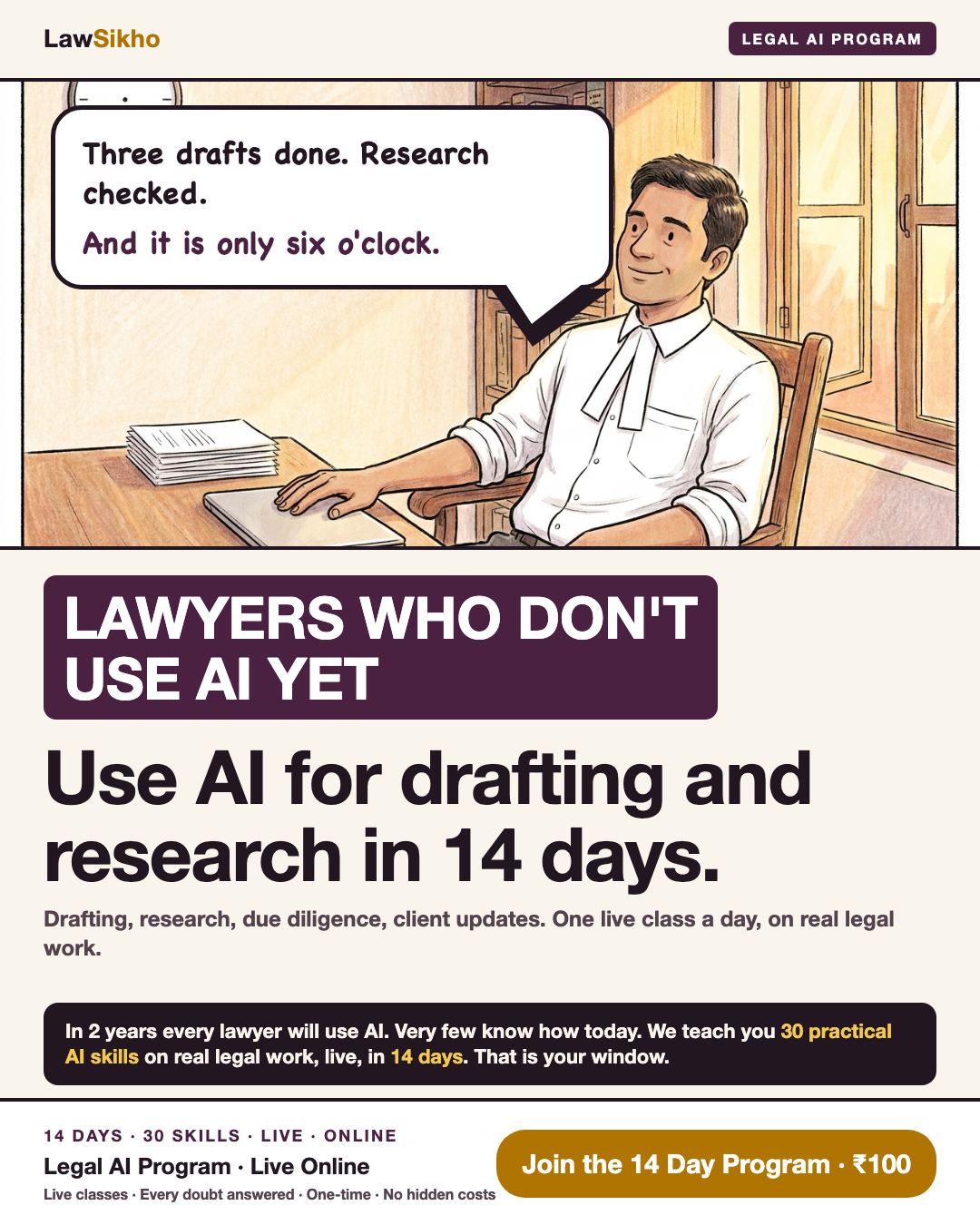 LawSikho Facebook ad: Most Lawyers Still Don't Know How to Use AI - Let's change…