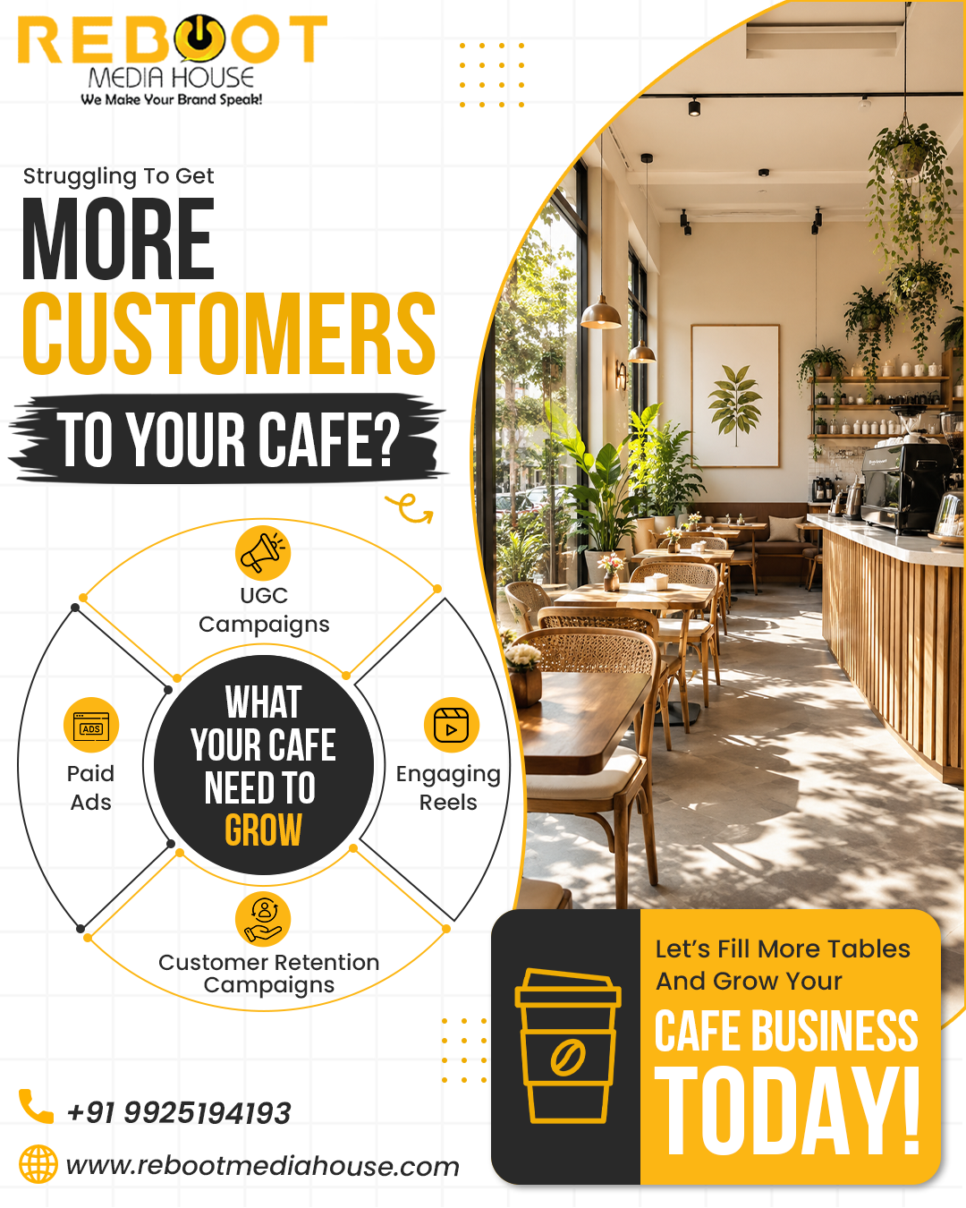 Reboot Media House Facebook ad: Getting more customers doesn't happen by chance.