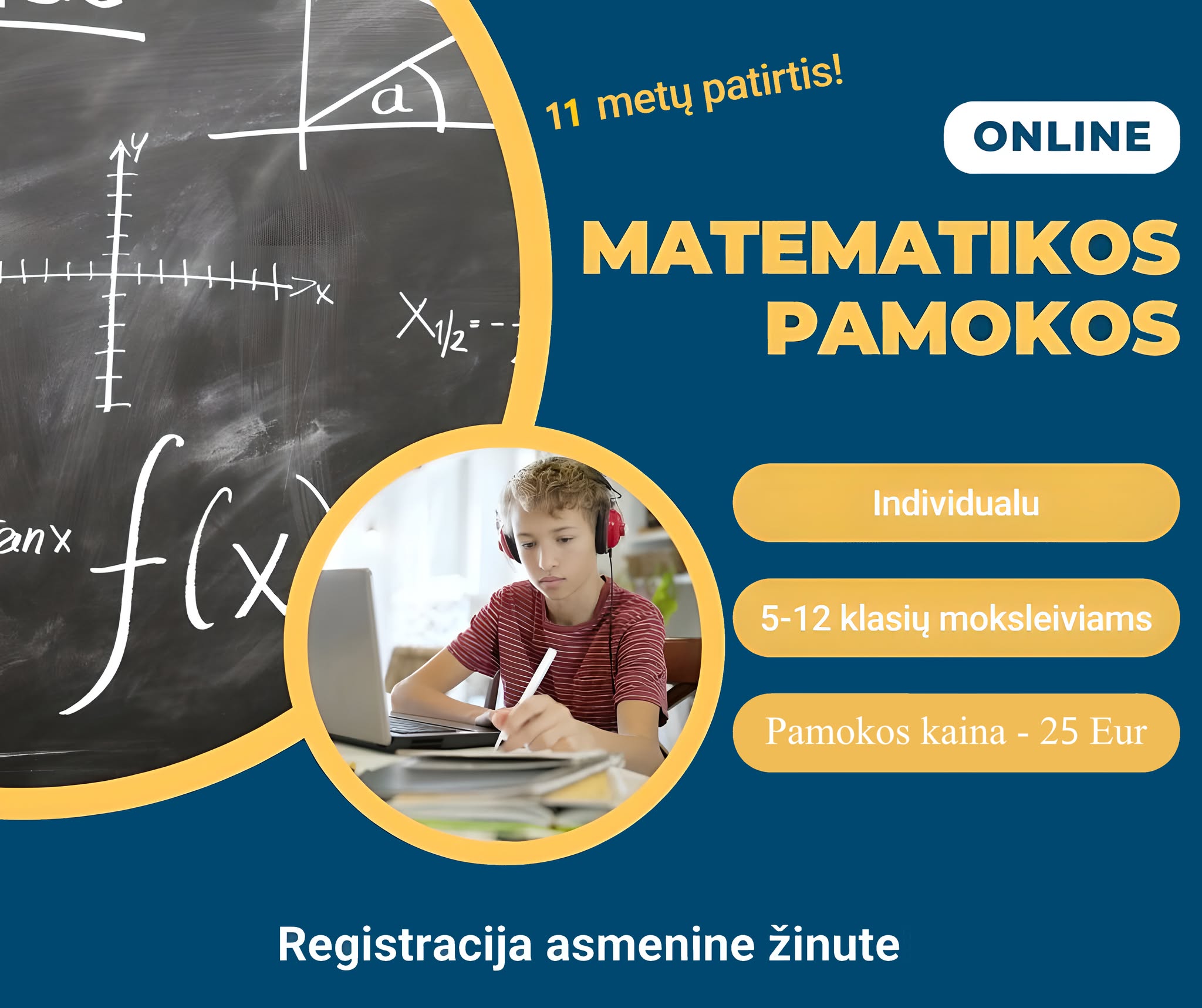 Matematikos Korepetitorius Artūras Facebook ad: Individualios matematikos pamokos 5-12 kl.