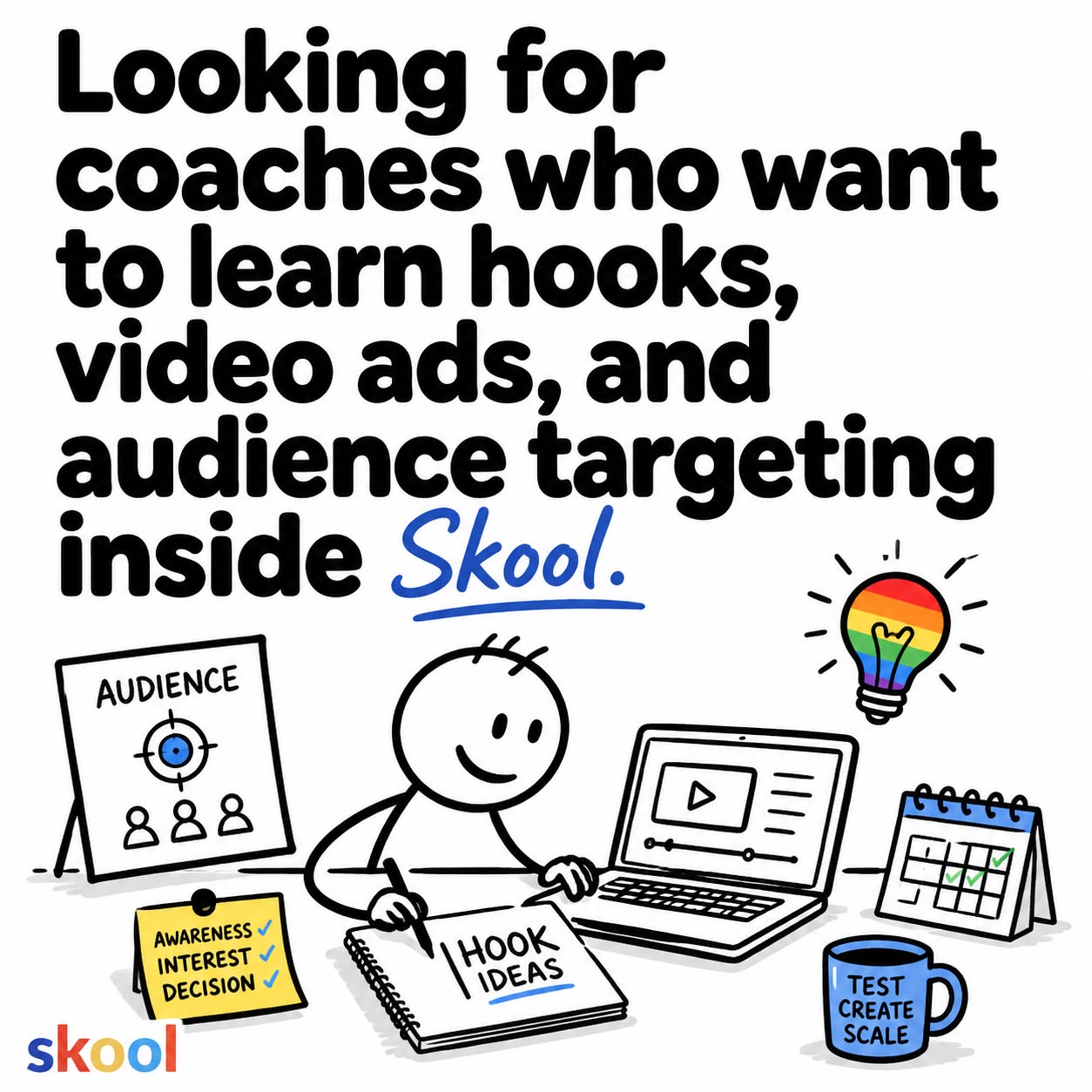 Skool Facebook ad: Stop Guessing What to Do With Meta Ads