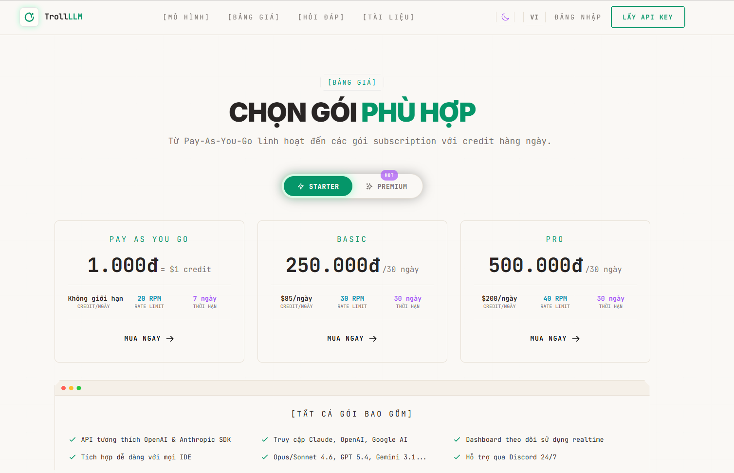 Troll LLM - API AI Giá Rẻ Facebook ad: TrollLLM - Premium Claude API
