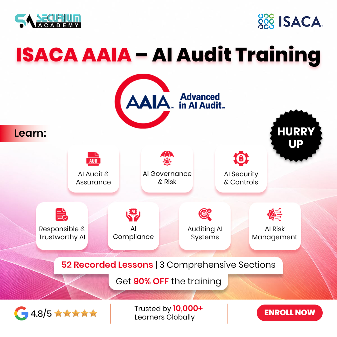 Securium Academy Facebook ad: ISACA AAIA AI Audit Training, 90% OFF