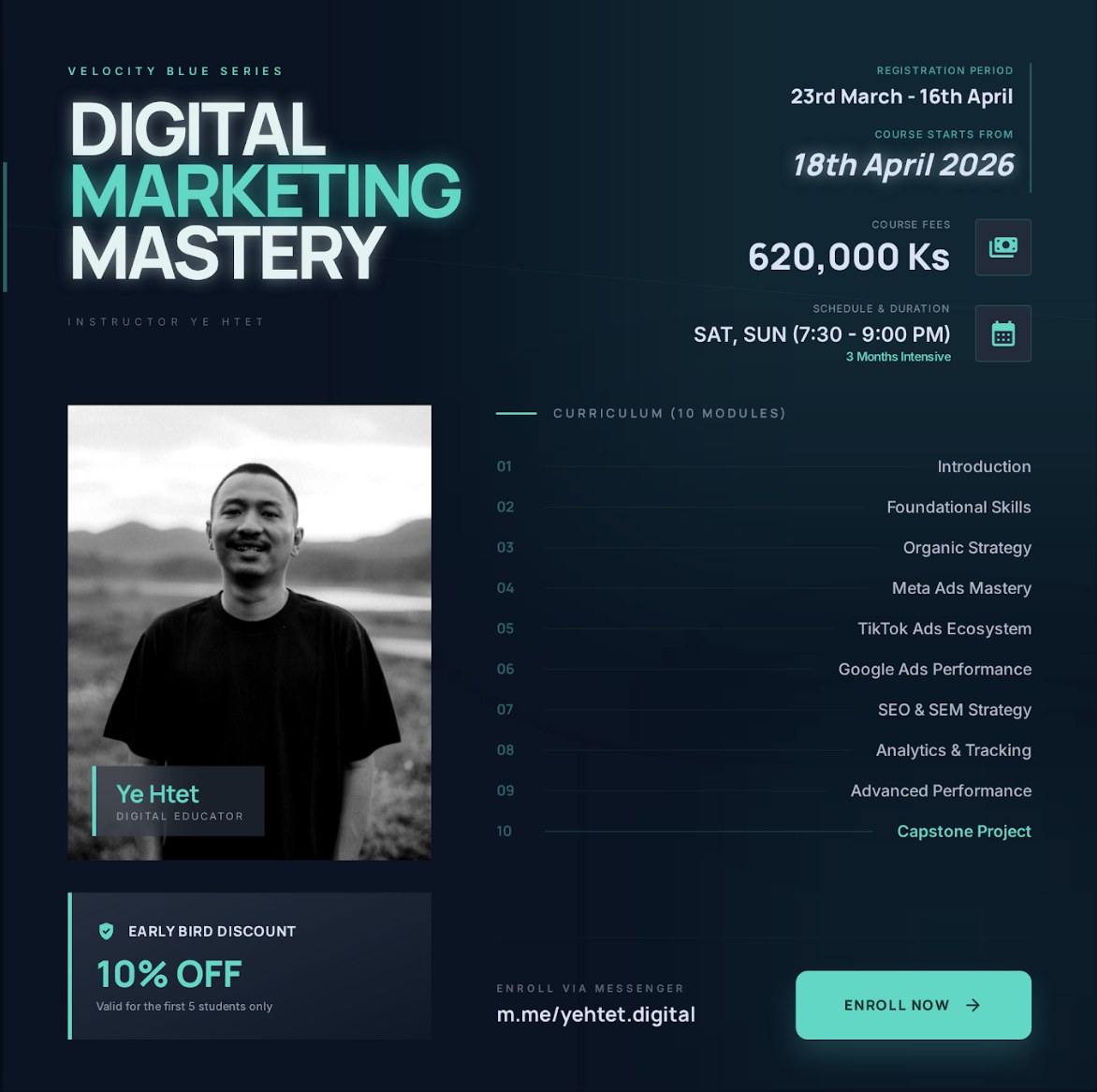 Ye Htet - Digital Educator Facebook ad: Digital Marketing လောကထဲမှာ ကျွန်တော် သင်ယူခဲ့တဲ့…