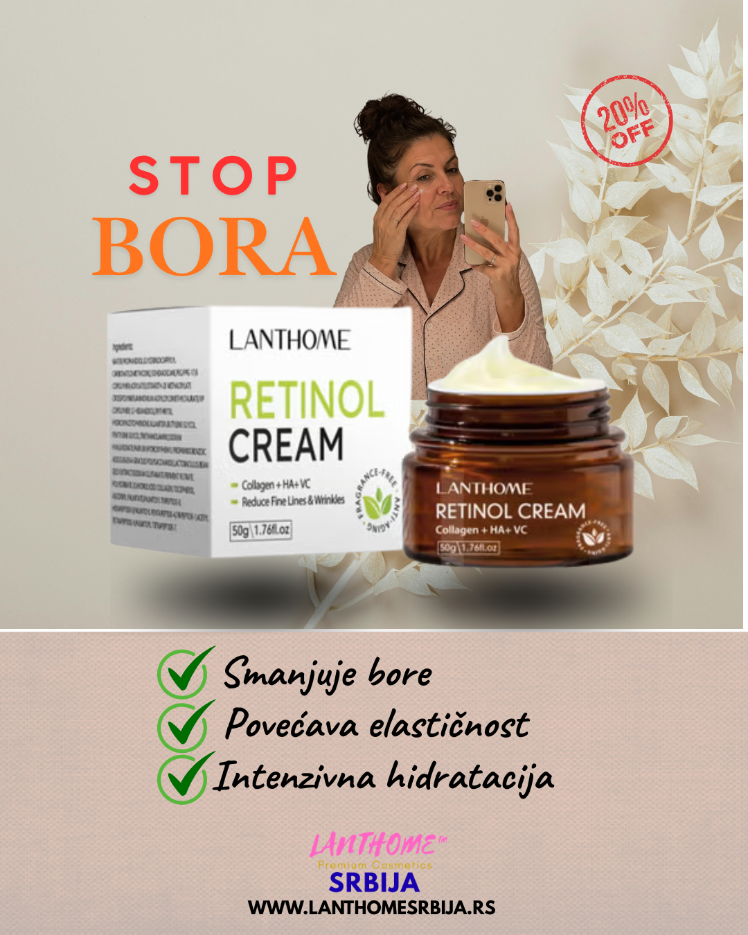 Lanthome Srbija Facebook ad: Retinol krema za lice nakon 40. godine