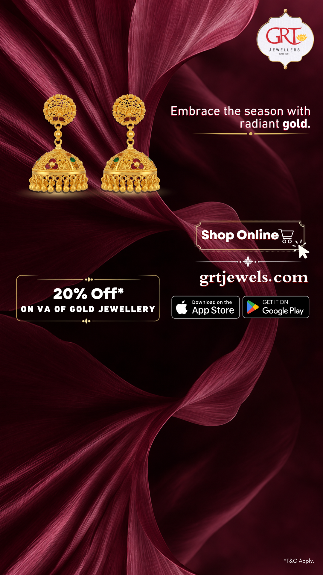 GRT Jewellers Facebook ad: Flat 20% OFF on VA of Gold Jewellery