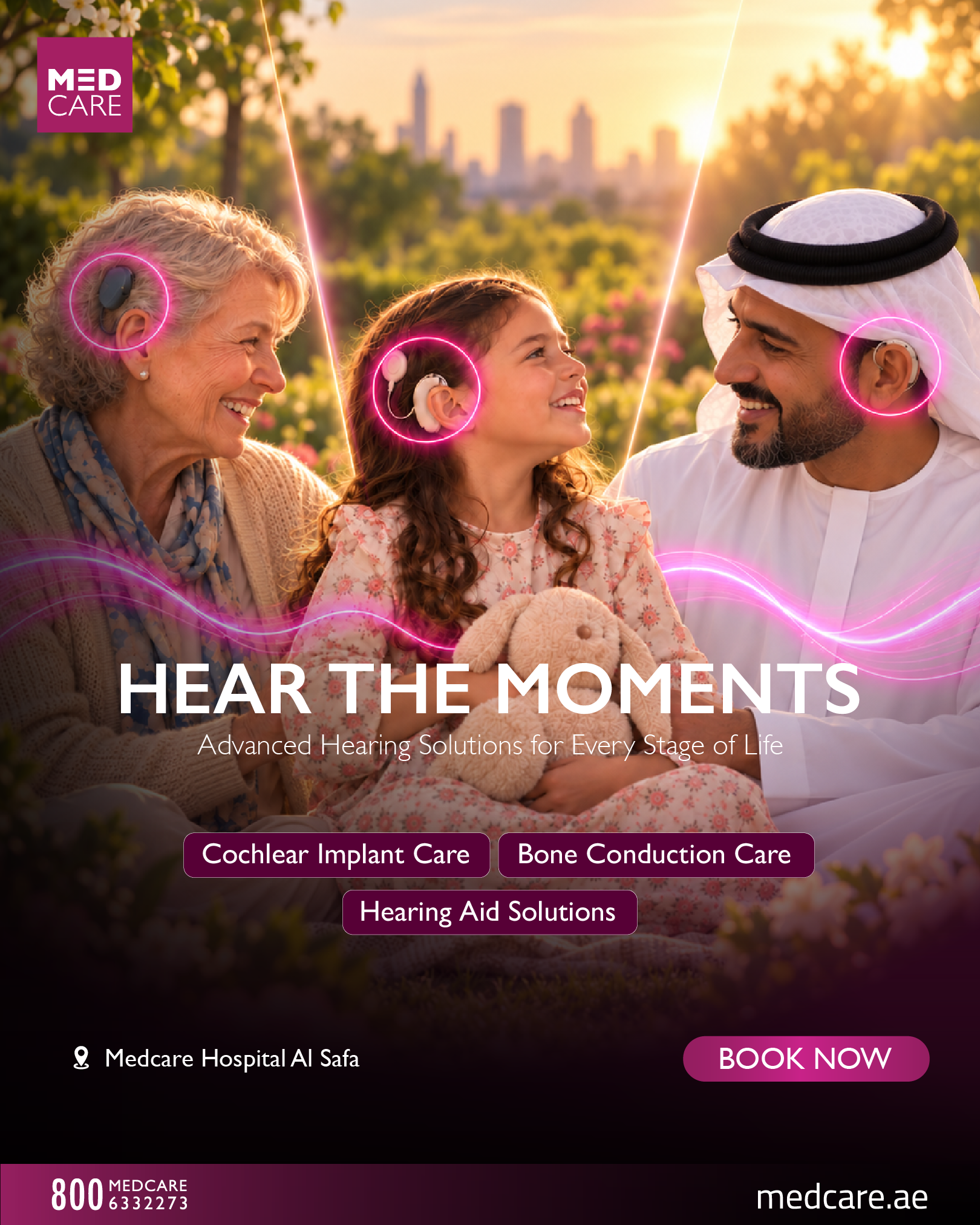 Medcare Facebook ad: Advanced hearing solutions for every stage of life.