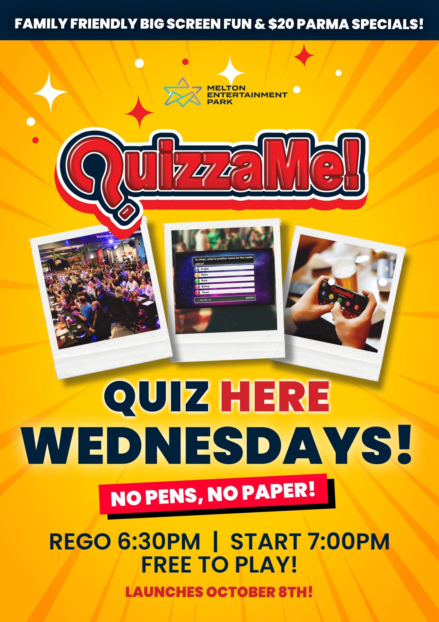 Melton Entertainment Park Facebook ad: Quizzame Trivia starts this Wednesday night in our…
