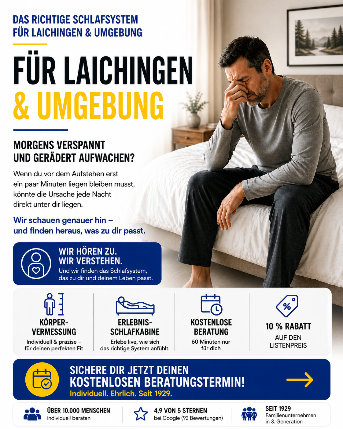 Betten-Striebel Laichingen Facebook ad: Rückenschmerzen trotz Schlaf?