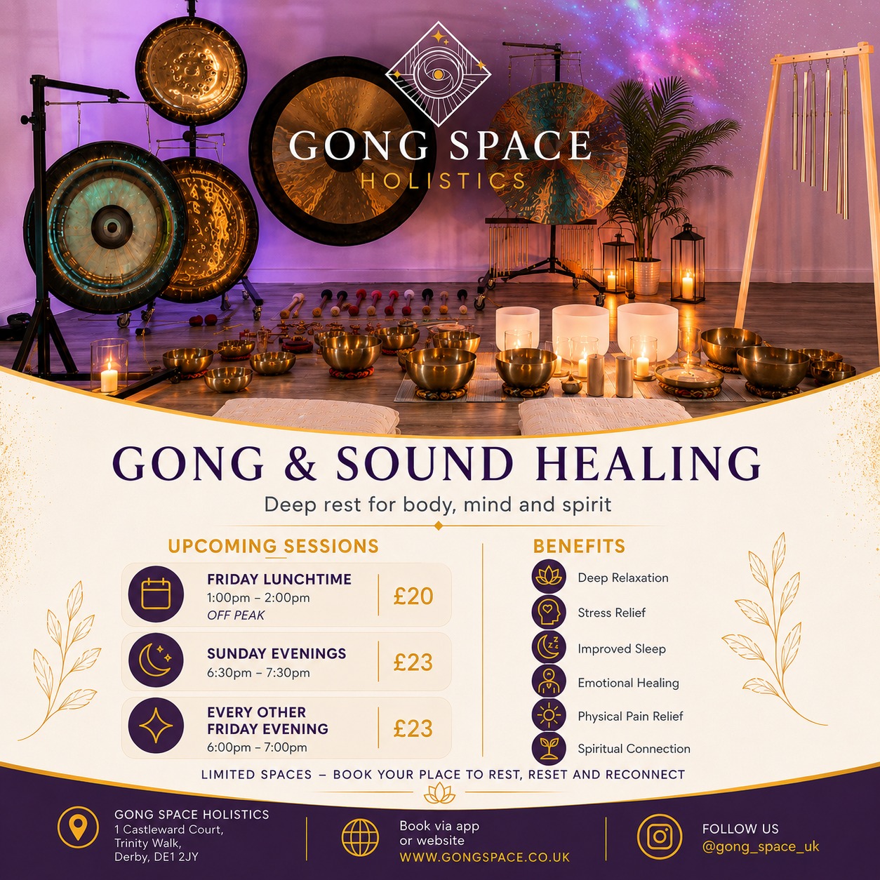 Gong Space Facebook ad: Relax & Heal with Gong Baths Derby | Sound Healing at Gong…