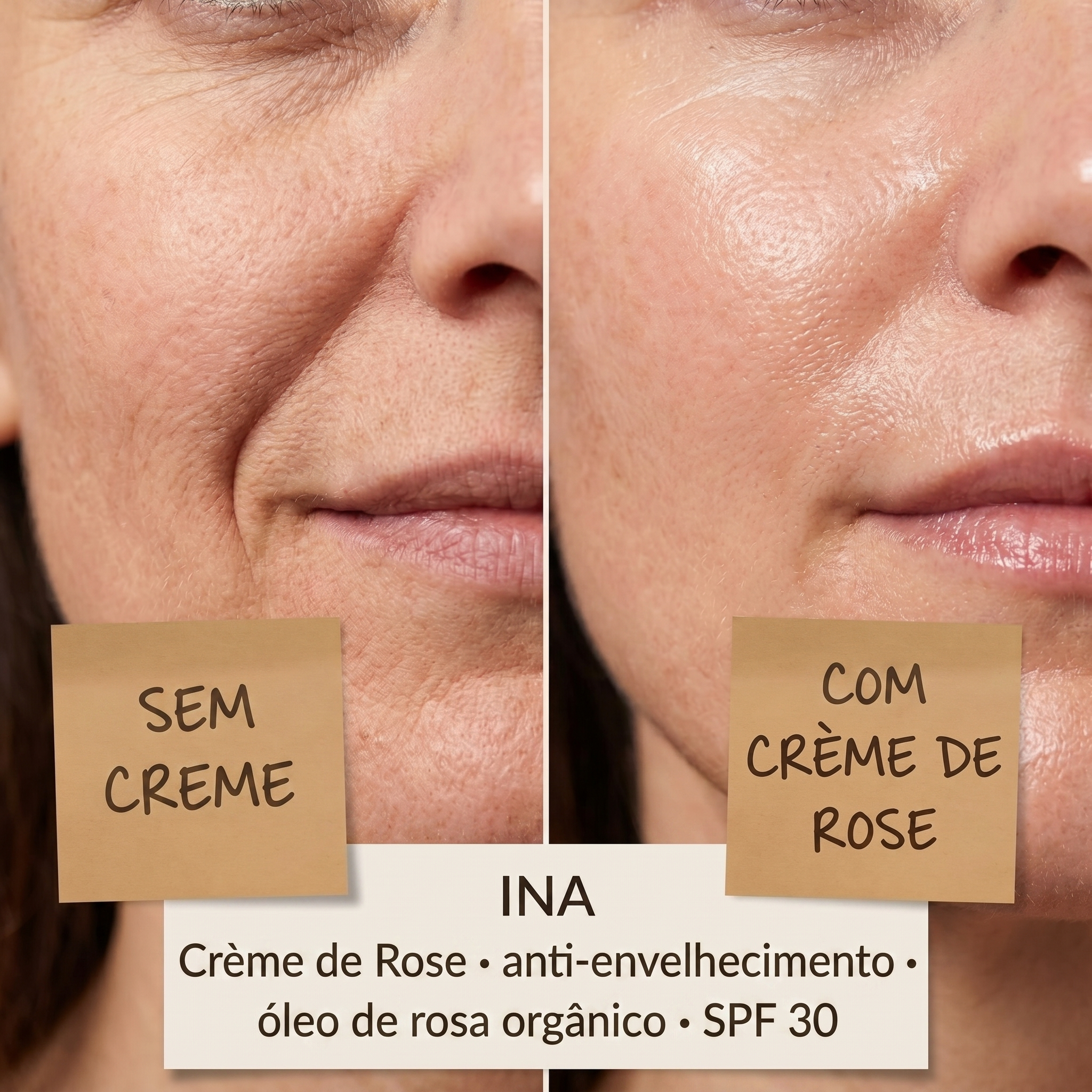 InaEssentials.PT - Cosméticos Orgânicos Familiares Facebook ad: Um creme, dois rostos completamente diferentes