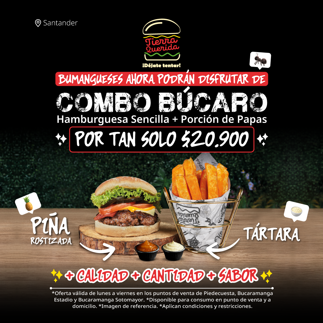 Tierra Querida Burgers Facebook ad: Querid@s de Santander