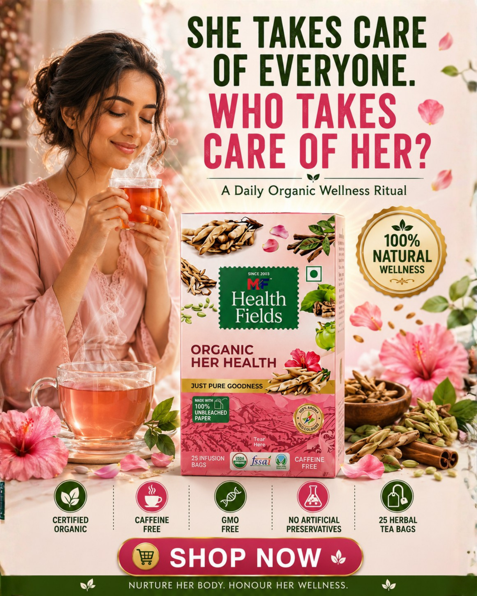Health Fields Organic Facebook ad: Because Her Health Matters
