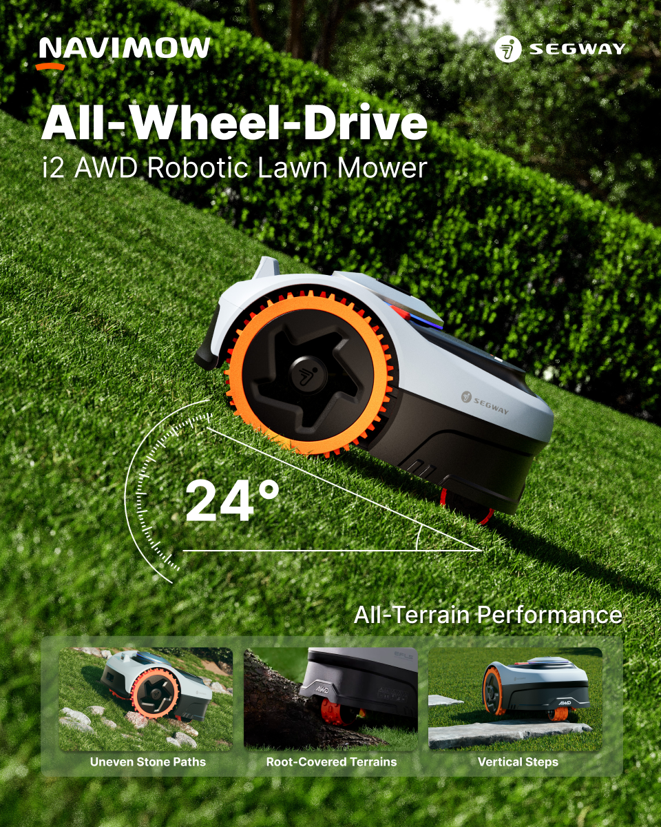 Segway Navimow Facebook ad: i2 AWD Series, Smart & Powerful Robotic Lawn Mower