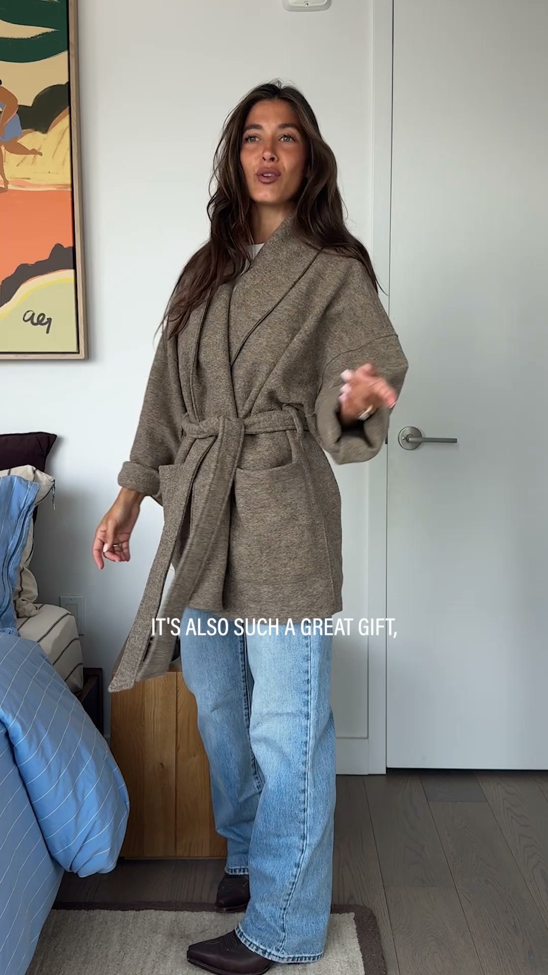 Buck Mason Women's Facebook ad: Felted Wool Wrap Coat