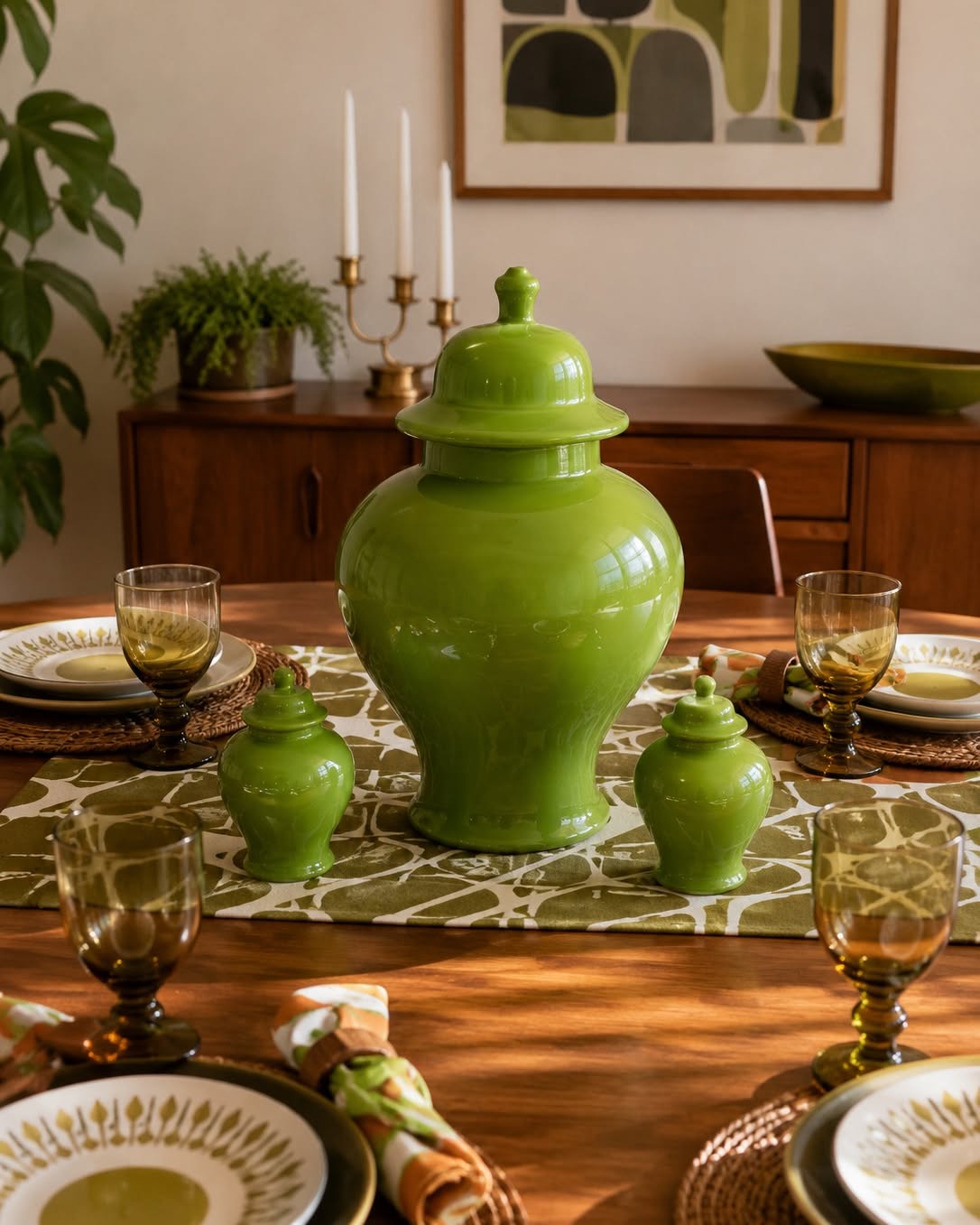 Jeff Schrader Facebook ad: Avocado Green Ginger Jar Set w/ Matching Salt & Pepper…