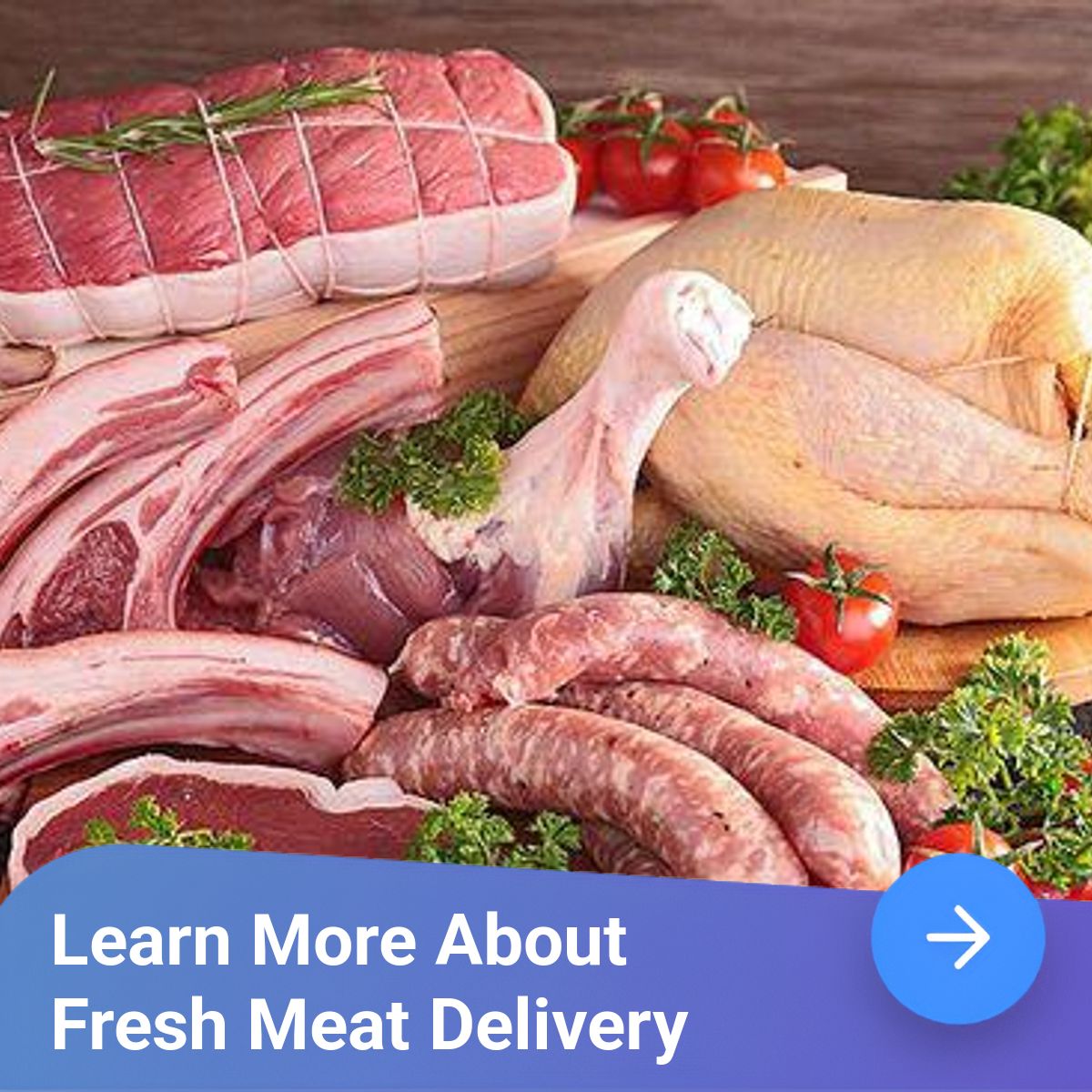 Simports Facebook ad: Learn more about Fresh Meat Delivery