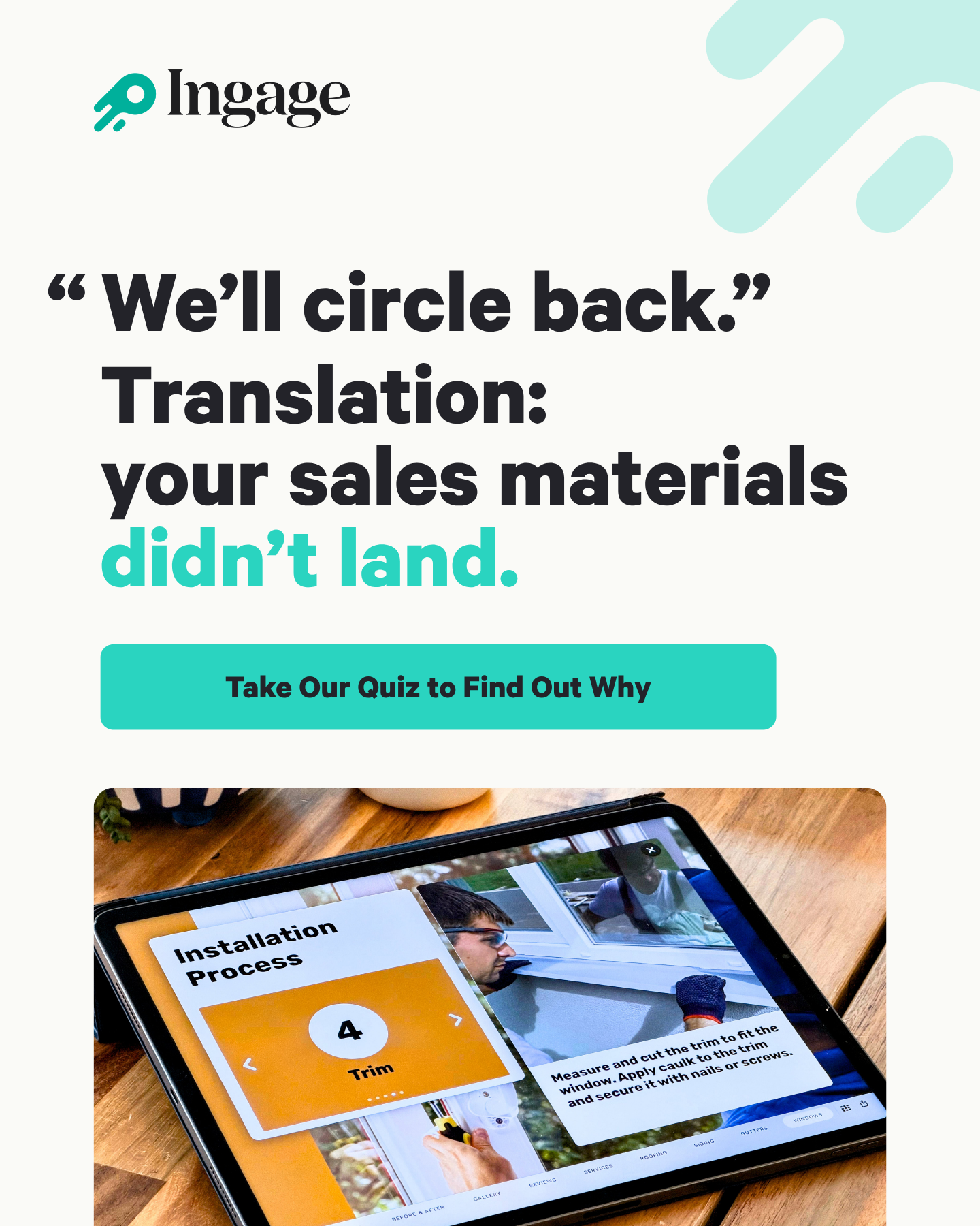 Ingage Facebook ad: Diagnose Your Sales Materials