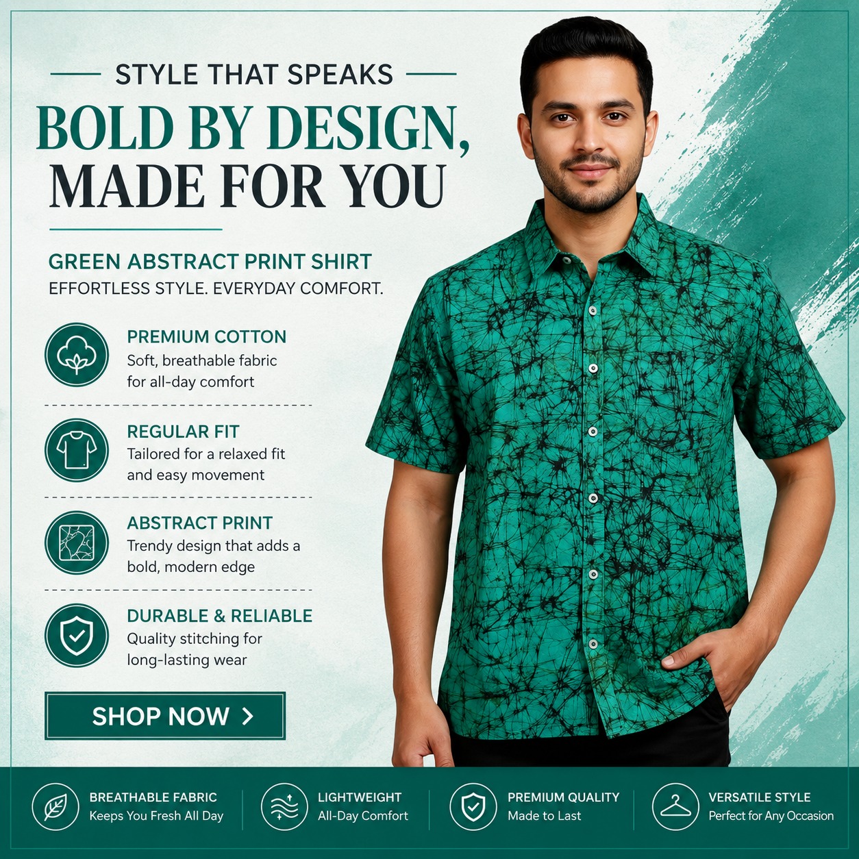 Sarko Facebook ad: Buy Green Abstract Print Shirt Today