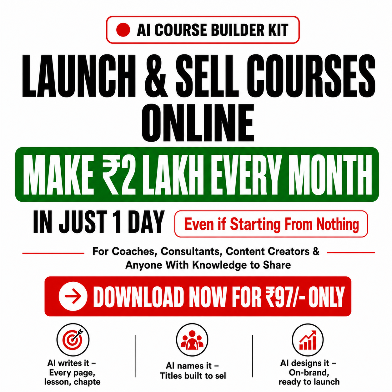 Instant Course Builder Kit Facebook ad: Create and Launch Your Course in Just 24 Hours (Just ₹97)