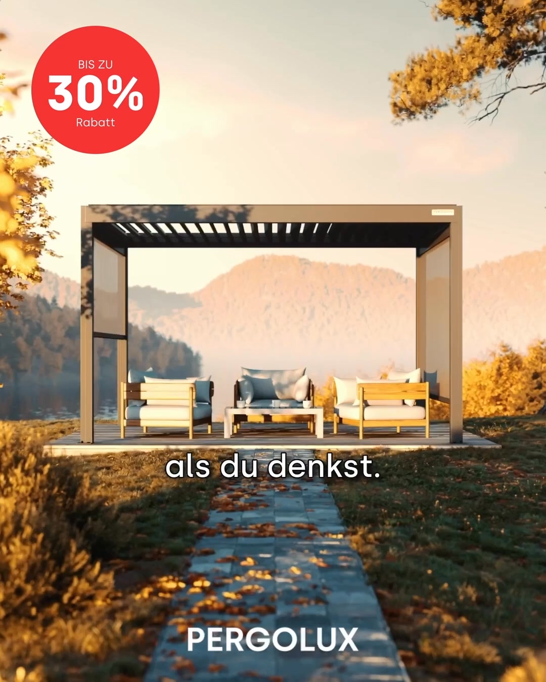 Pergolux Facebook ad: Pergola nach Maß konfigurieren!