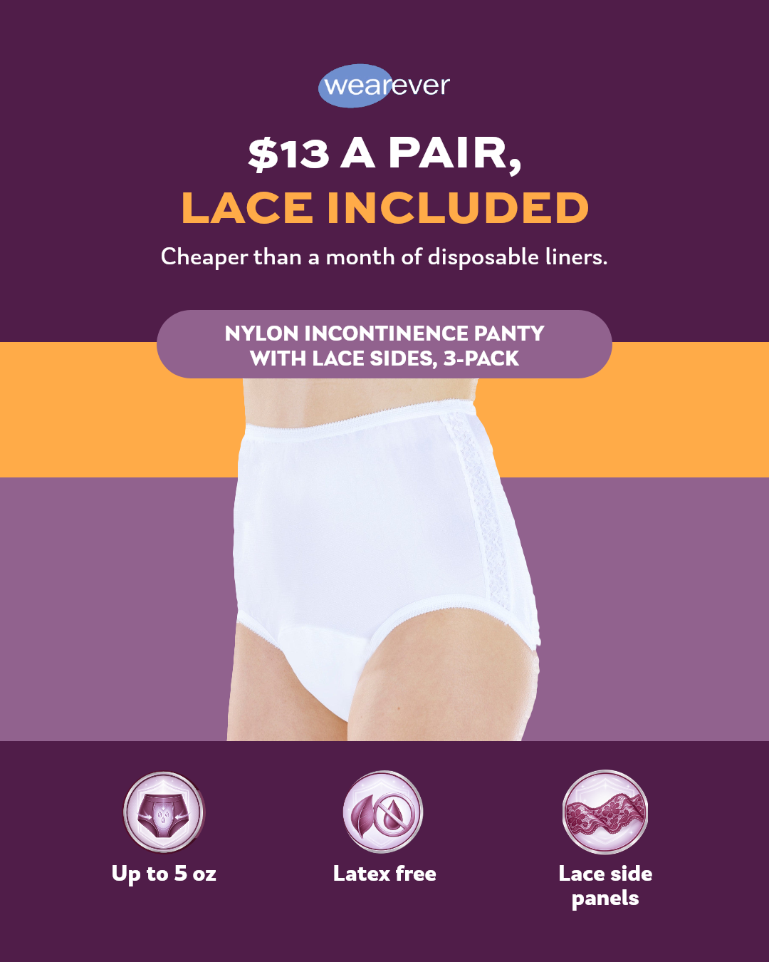 Wearever Facebook ad: Lace-Side Incontinence Panty, 3-Pack