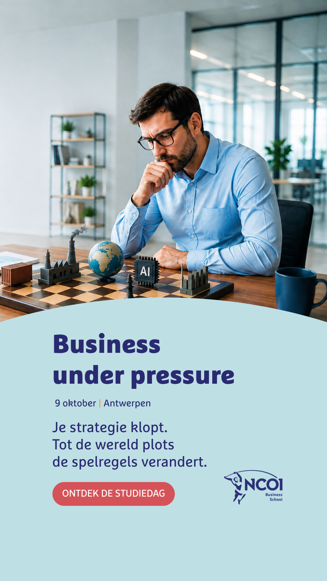 NCOI Learning Facebook ad: Je strategie klopt. Tot de wereld plots de spelregels…
