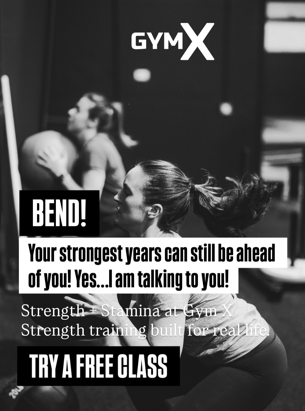 Gym X Bend Facebook ad: Free Adult Class -Adult Group Fitness, Youth Basketball…