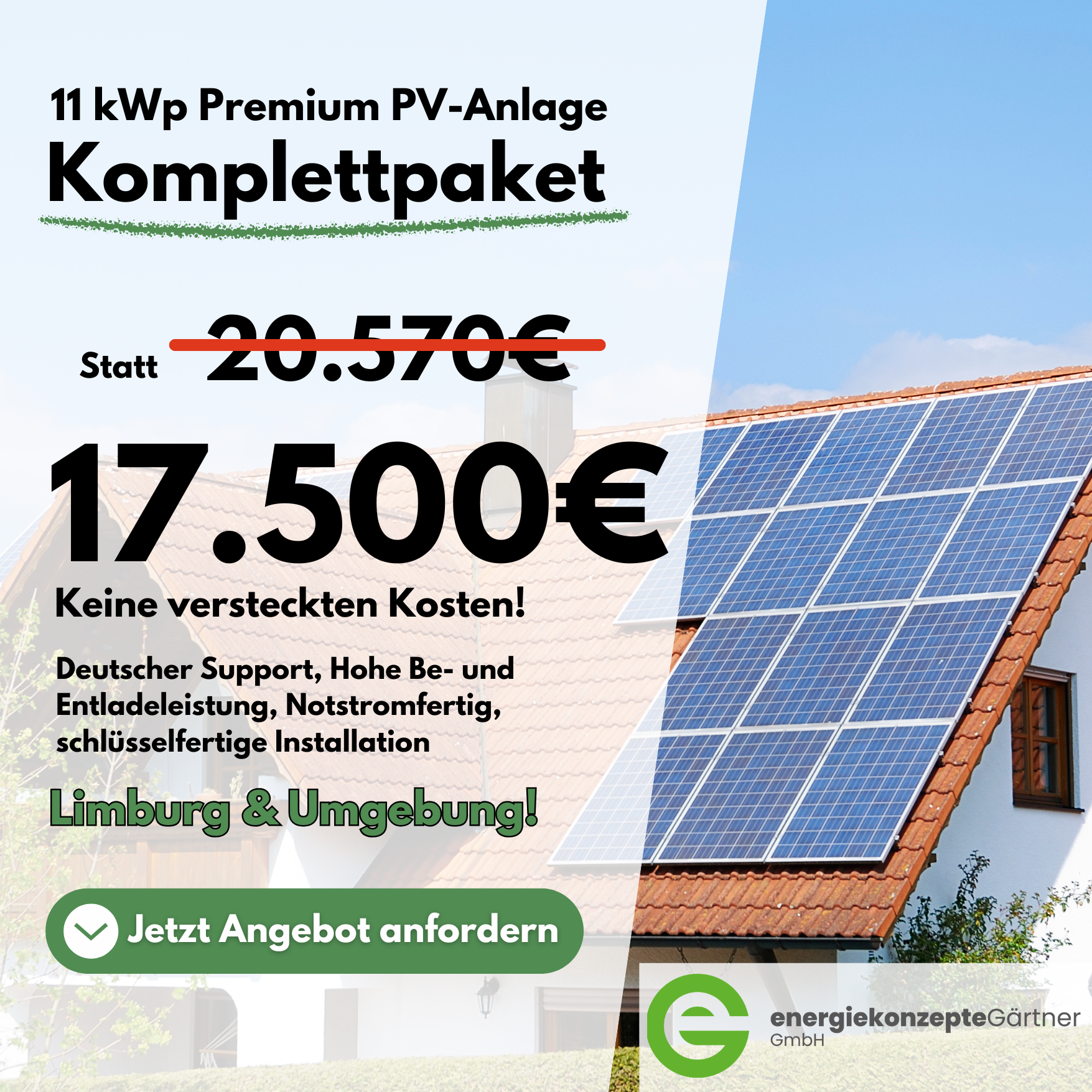Energiekonzept Gärtner Facebook ad: Elektromeisterbetrieb liefert unschlagbares PV-Angebot