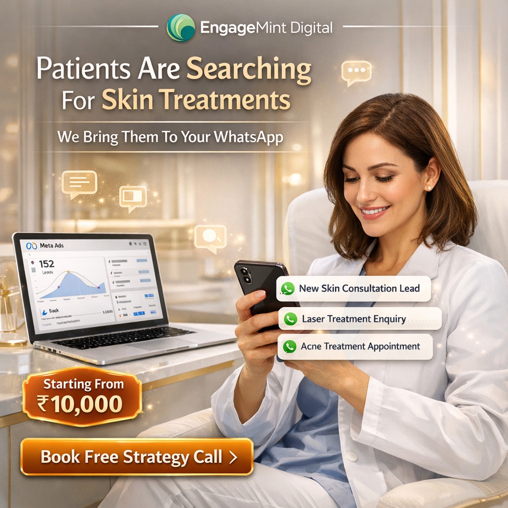 EngageMint Digital Facebook ad: Many dermatology clinics struggle with empty appointment…