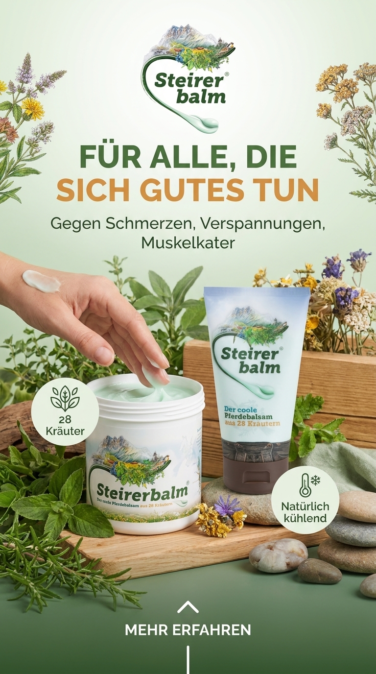 Steirerbalm - der coole Pferdebalsam Facebook ad: Natürlich wohltuend bei Rücken & Gelenken